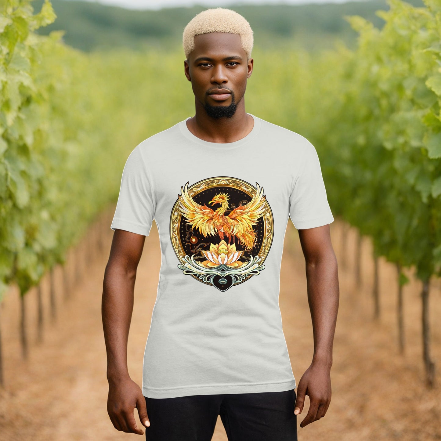 Elemental Harmony: Fiery Phoenix and Calm Lotus - Unisex t-shirt - BBairt