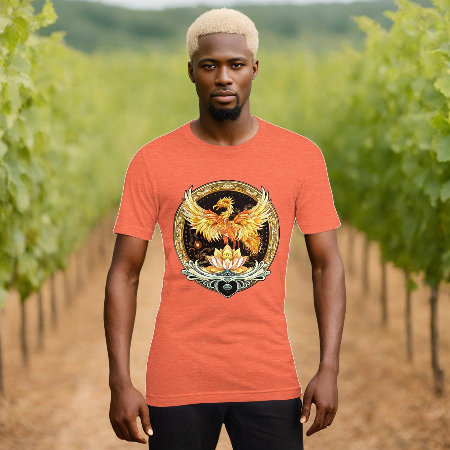 Elemental Harmony: Fiery Phoenix and Calm Lotus - Unisex t-shirt - BBairt