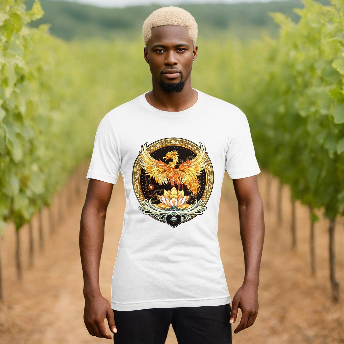 Elemental Harmony: Fiery Phoenix and Calm Lotus - Unisex t-shirt - BBairt
