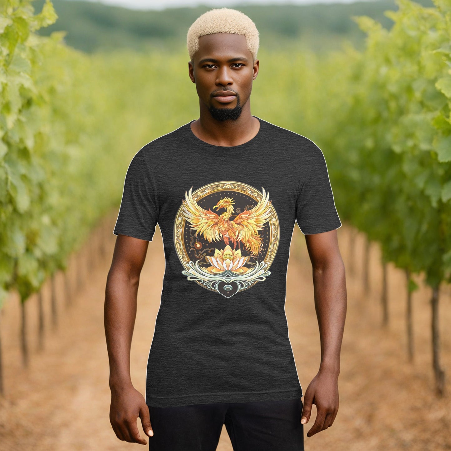 Elemental Harmony: Fiery Phoenix and Calm Lotus - Unisex t-shirt - BBairt