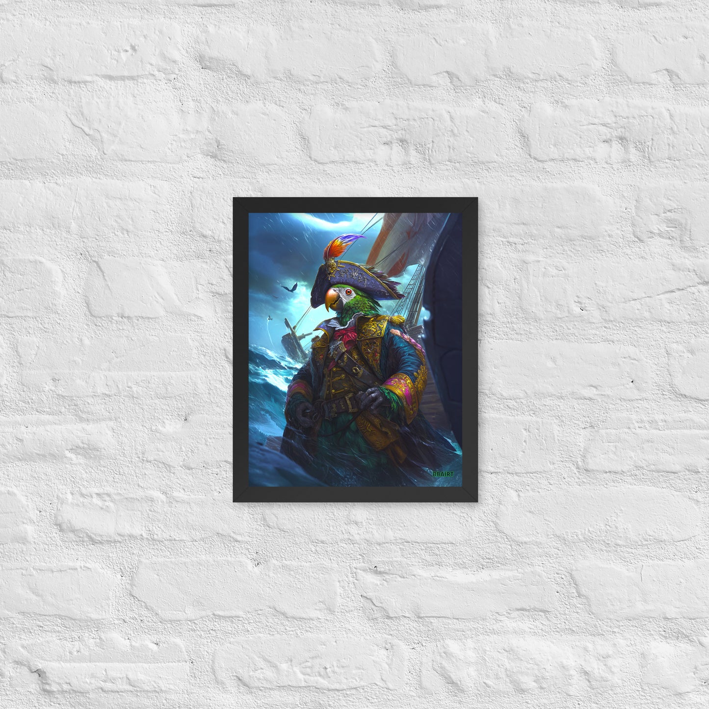 Captain Plume the Pirate Parrot - Framed Matte Poster