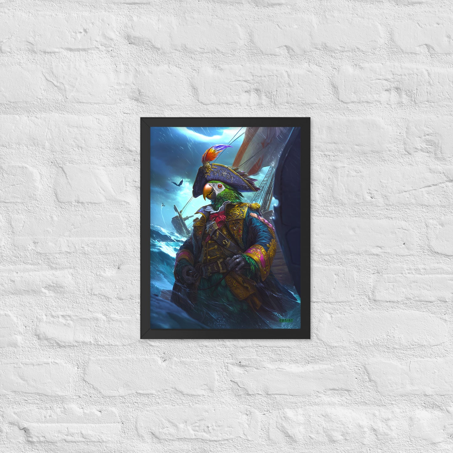 Captain Plume the Pirate Parrot - Framed Matte Poster