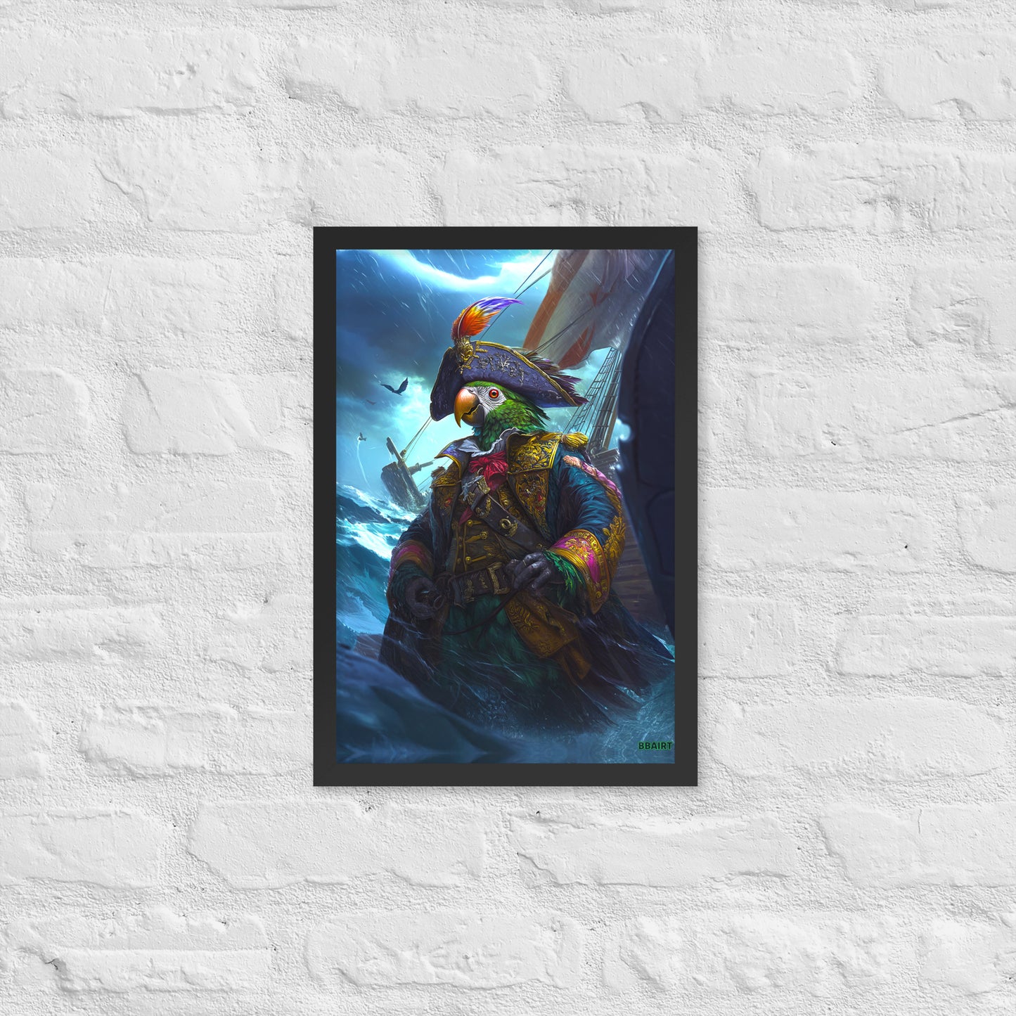 Captain Plume the Pirate Parrot - Framed Matte Poster