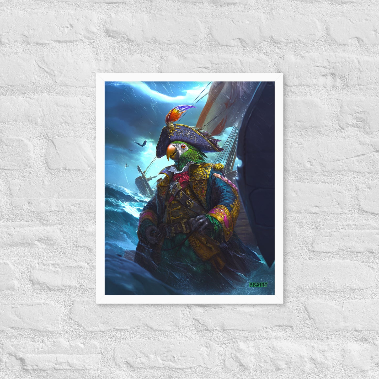 Captain Plume the Pirate Parrot - Framed Matte Poster