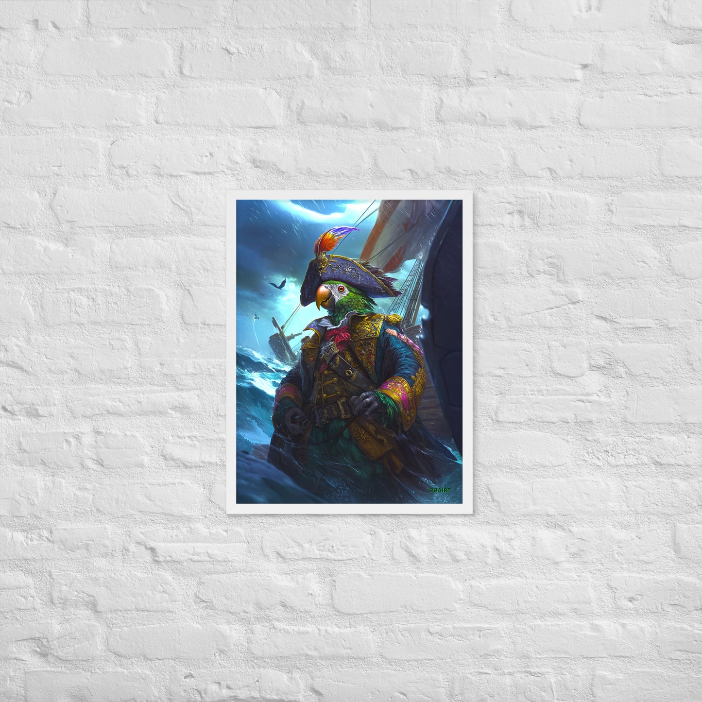 Captain Plume the Pirate Parrot - Framed Matte Poster