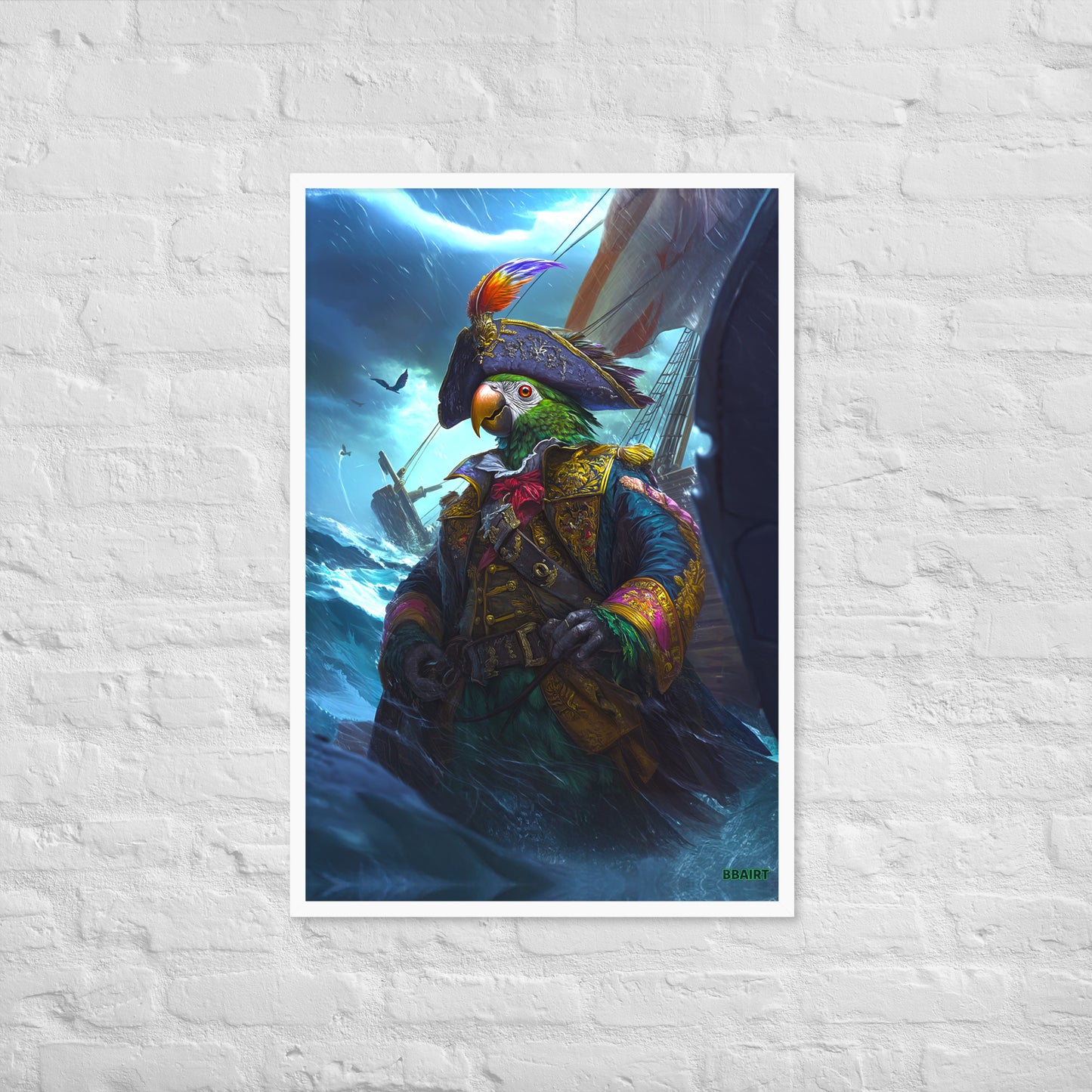 Captain Plume the Pirate Parrot - Framed Matte Poster