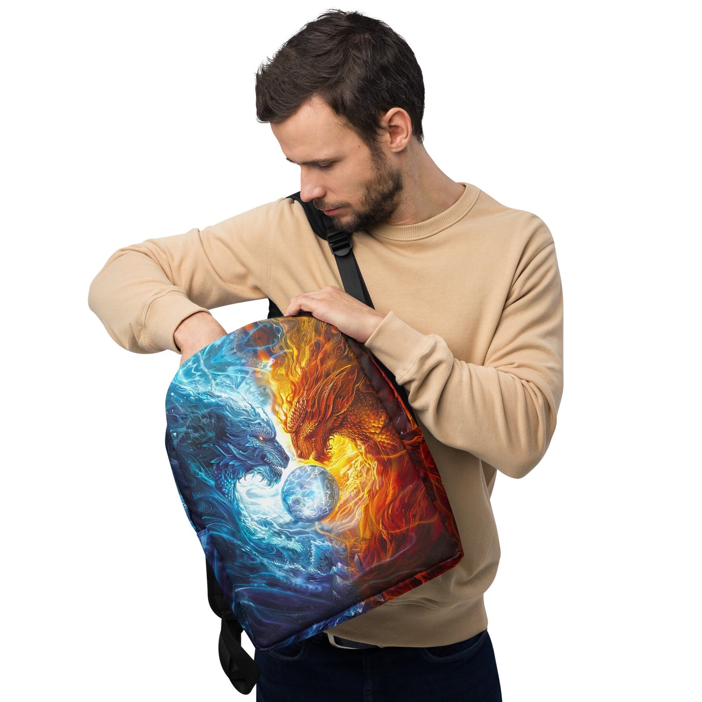 Equinox Harmony: Fire and Ice Guardians - Minimalist Backpack - BBairt