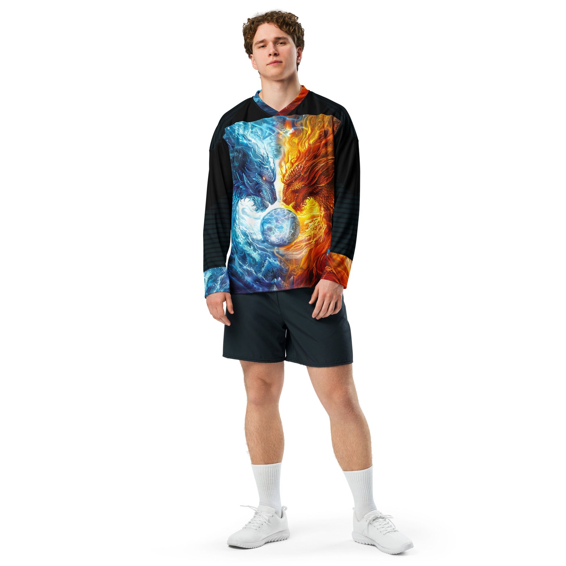 Equinox Harmony: Fire and Ice Guardians - Recycled hockey fan jersey - BBairt