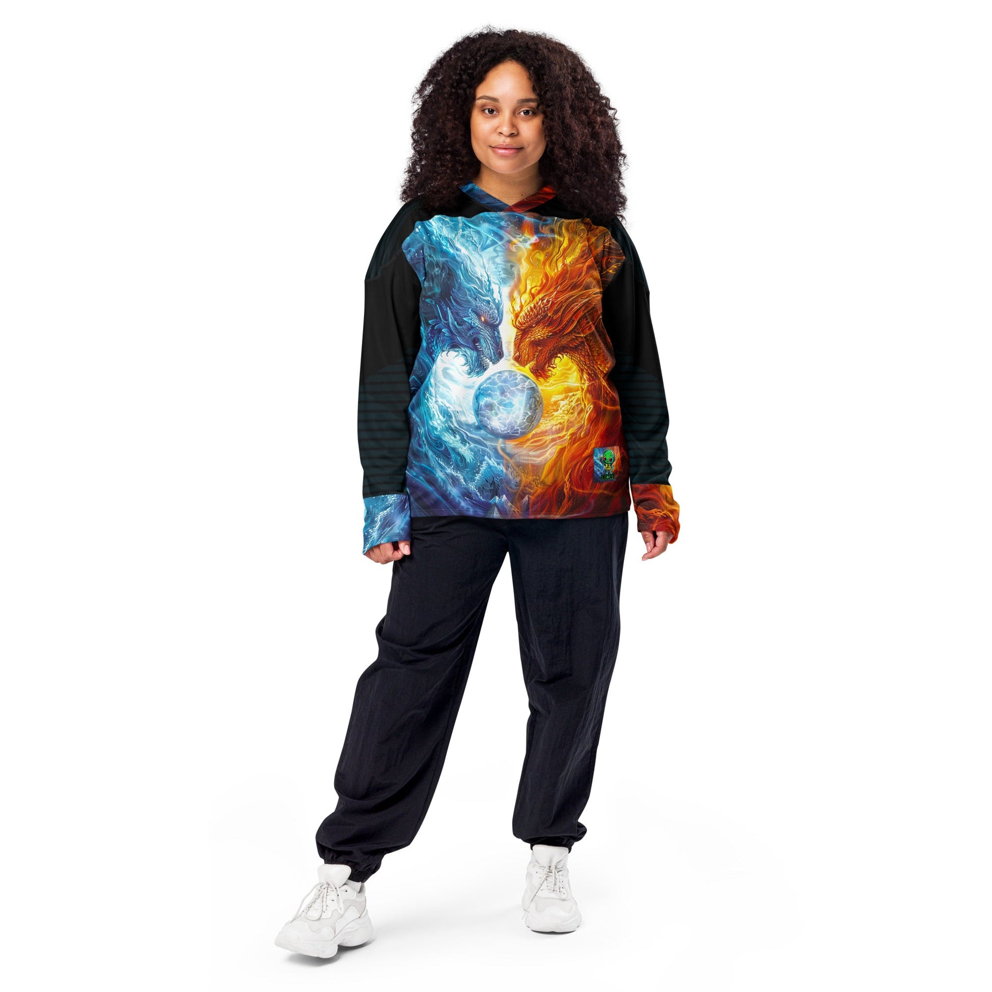 Equinox Harmony: Fire and Ice Guardians - Recycled hockey fan jersey - BBairt