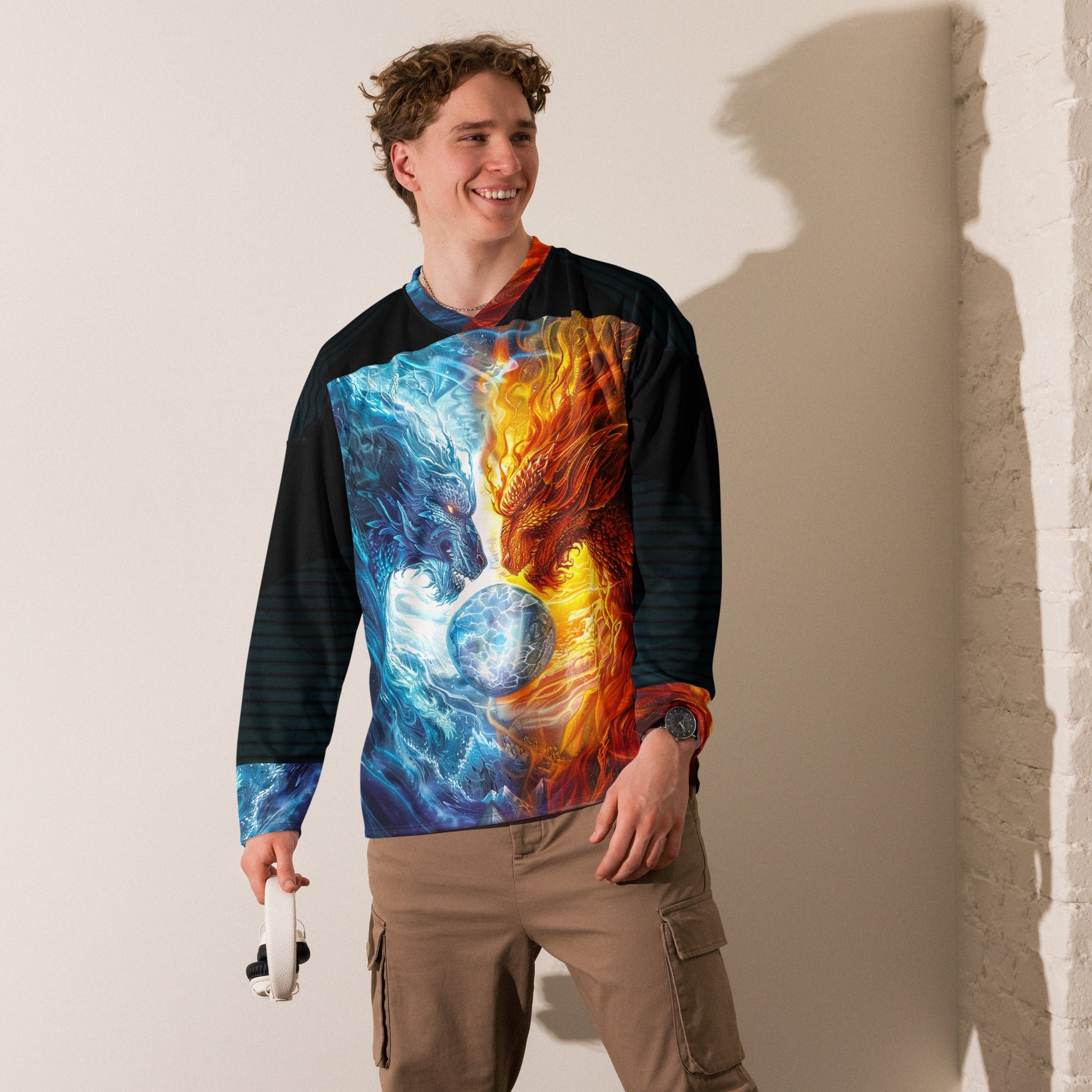 Equinox Harmony: Fire and Ice Guardians - Recycled hockey fan jersey - BBairt