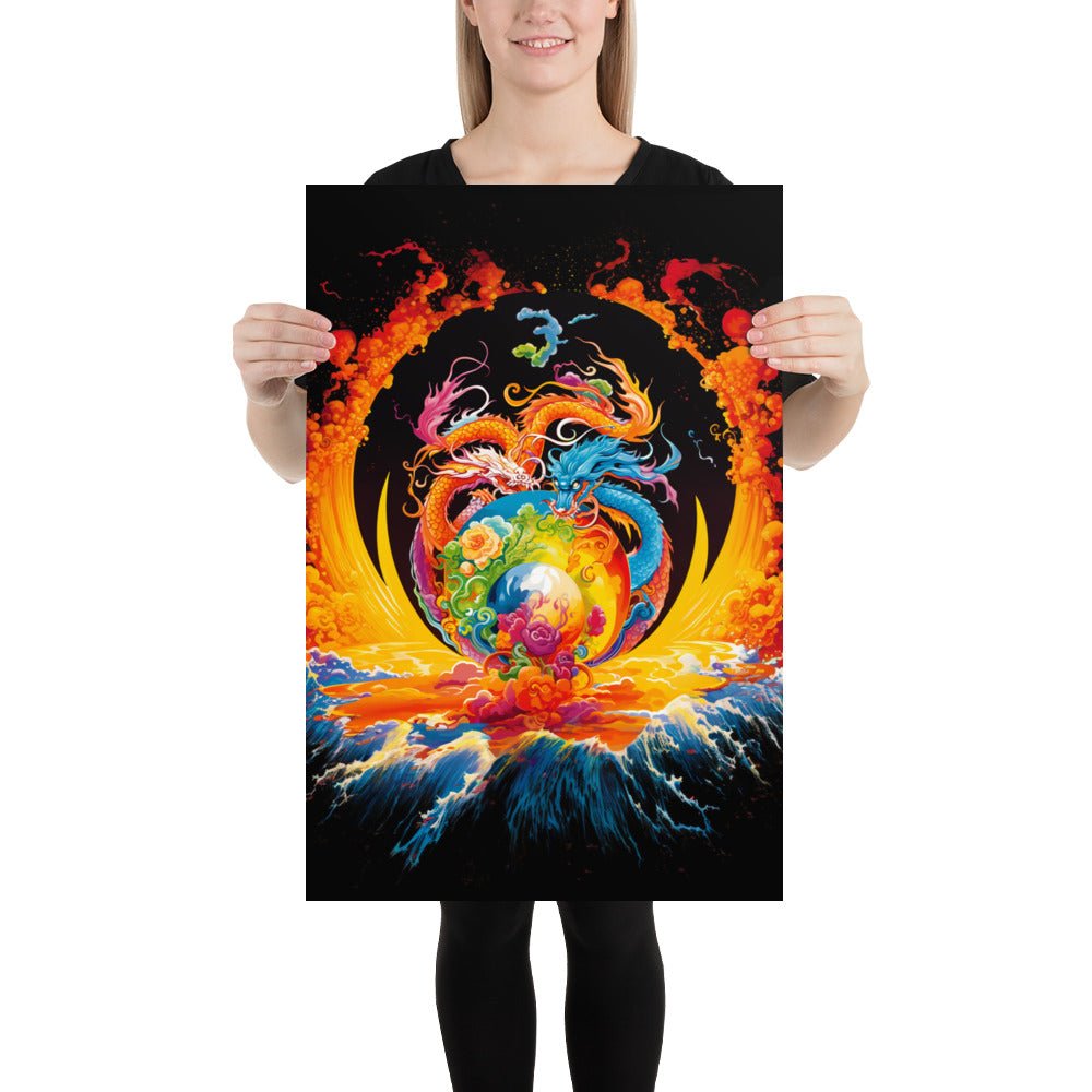 Eternal Harmony: Dual Dragon Photo Paper Poster - BBairt