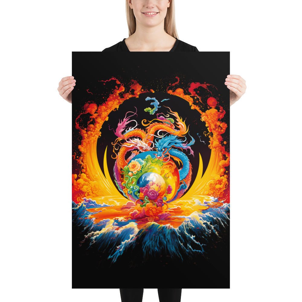 Eternal Harmony: Dual Dragon Photo Paper Poster - BBairt
