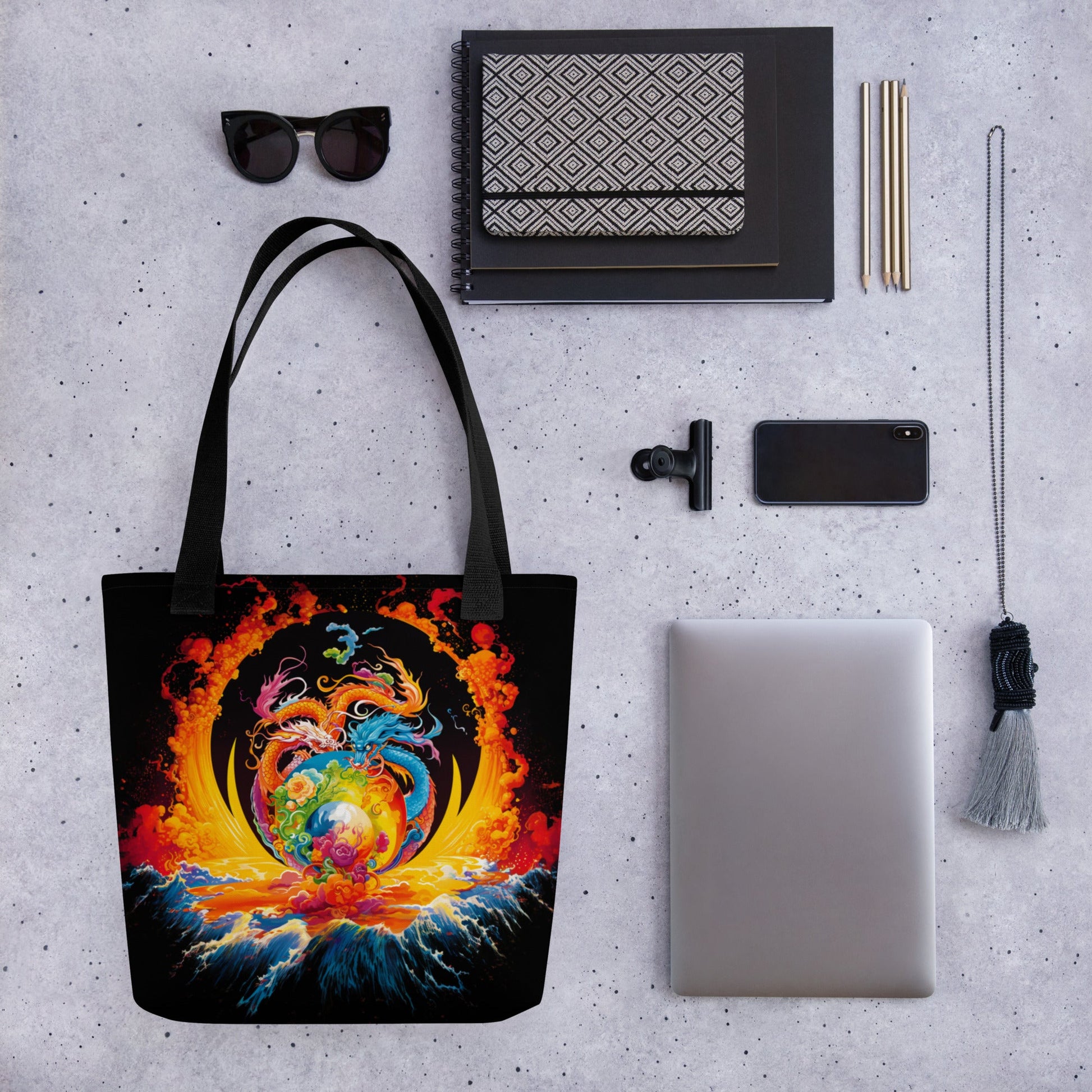 Eternal Harmony: Dual Dragon Tote Bag - BBairt
