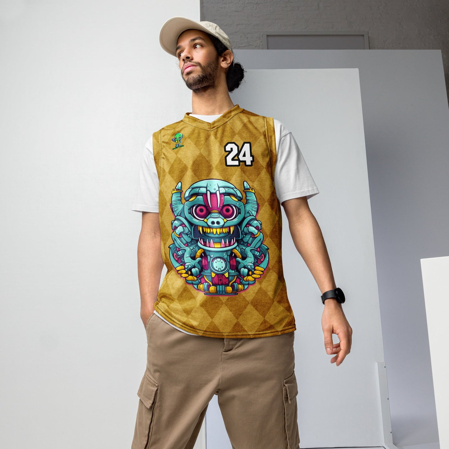 Gear Critter - Recycled unisex basketball jersey - Golden Argyle Colorway - BBairt