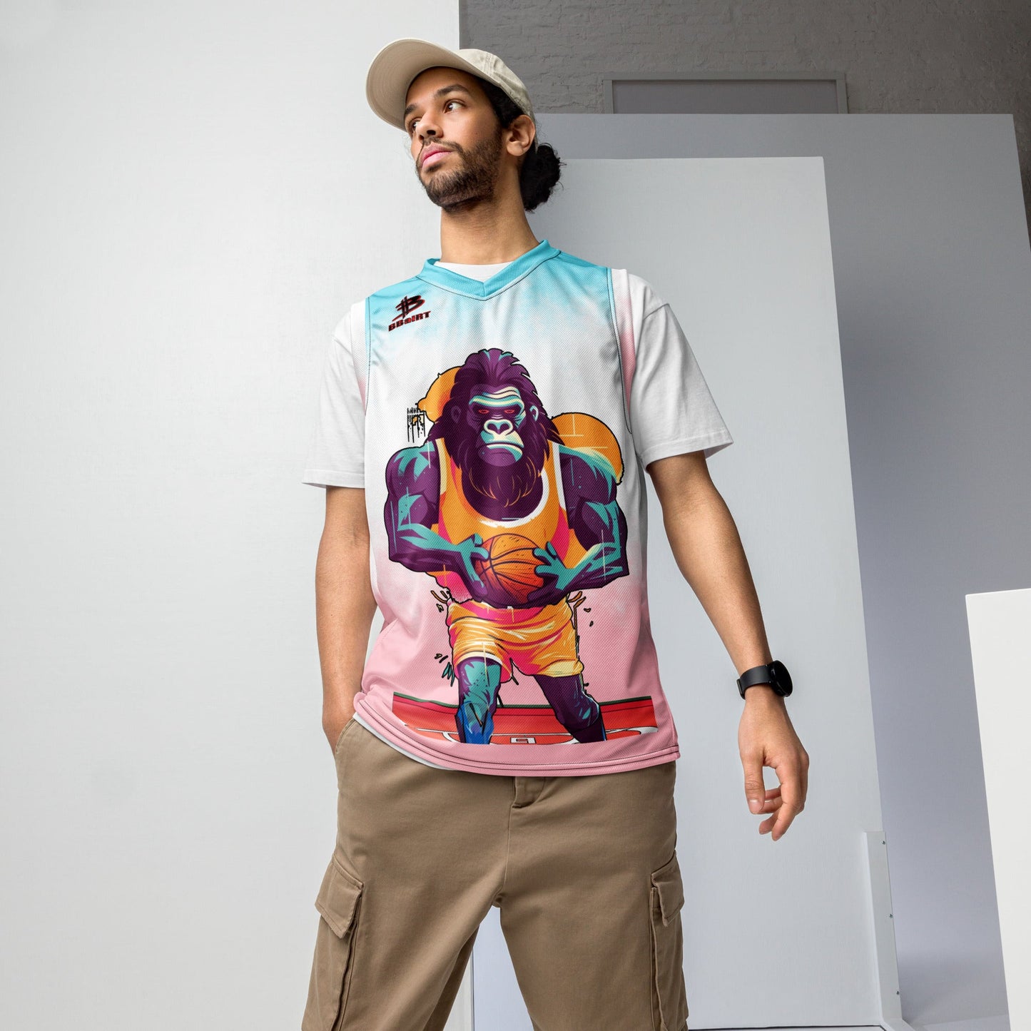 Hoops Hominid - Recycled unisex basketball jersey - Neopolitan - BBairt