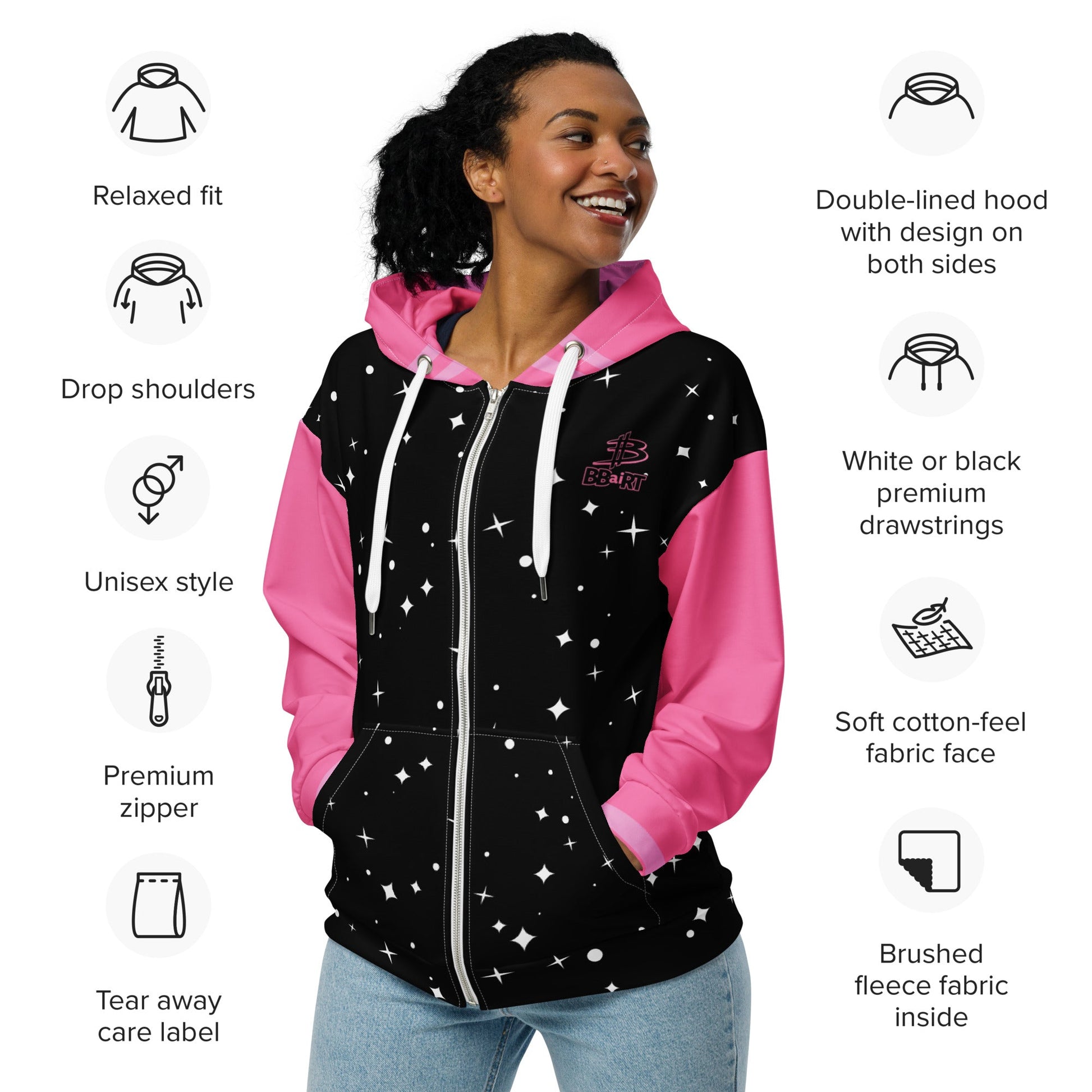 Mochi the Astro Kitten - Unisex All - Over Print Zip Hoodie - BBairt