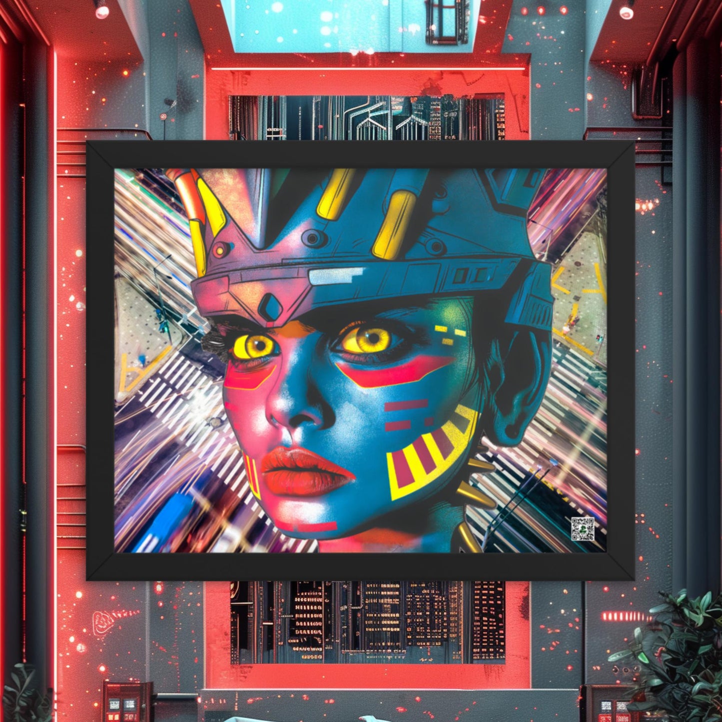 Cyber Empress - Framed photo paper poster - Electric Metropolis Colorway