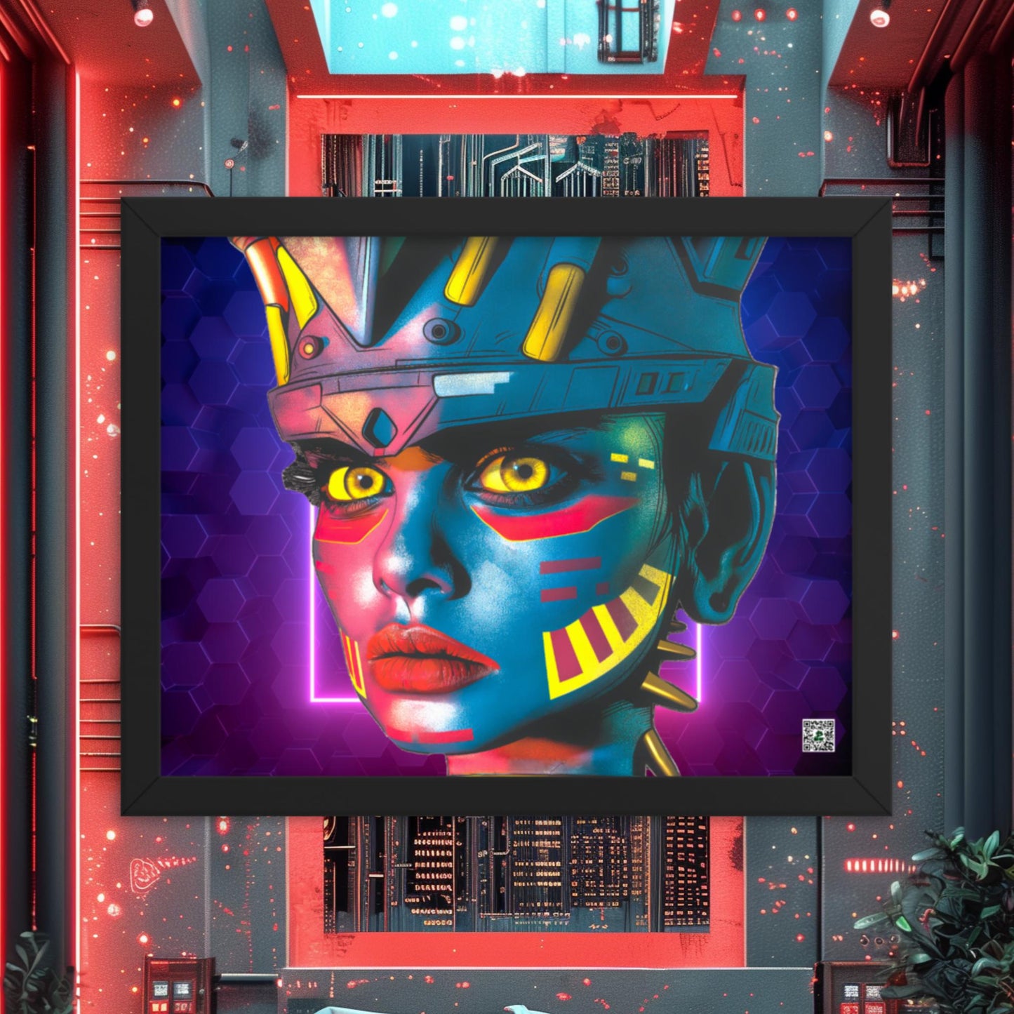 Cyber Empress - Framed photo paper poster - Neon Hex Colorway