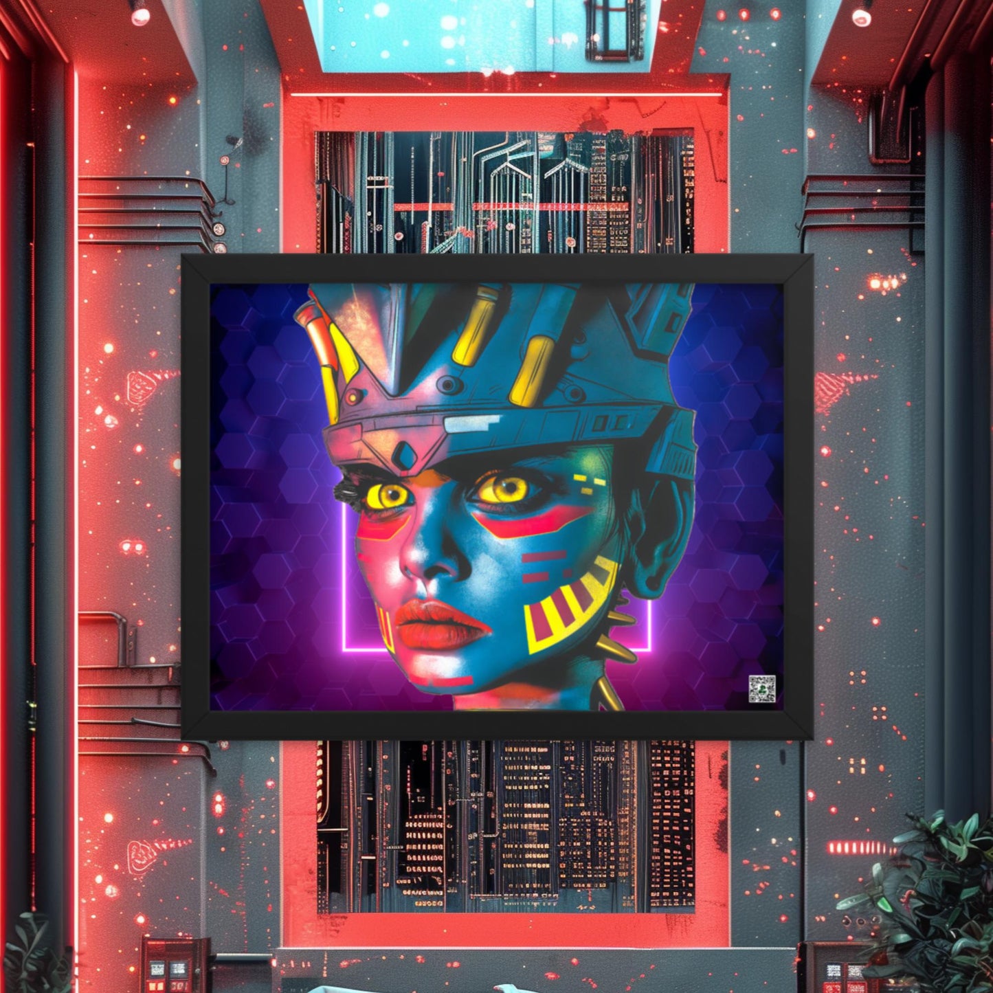 Cyber Empress - Framed photo paper poster - Neon Hex Colorway