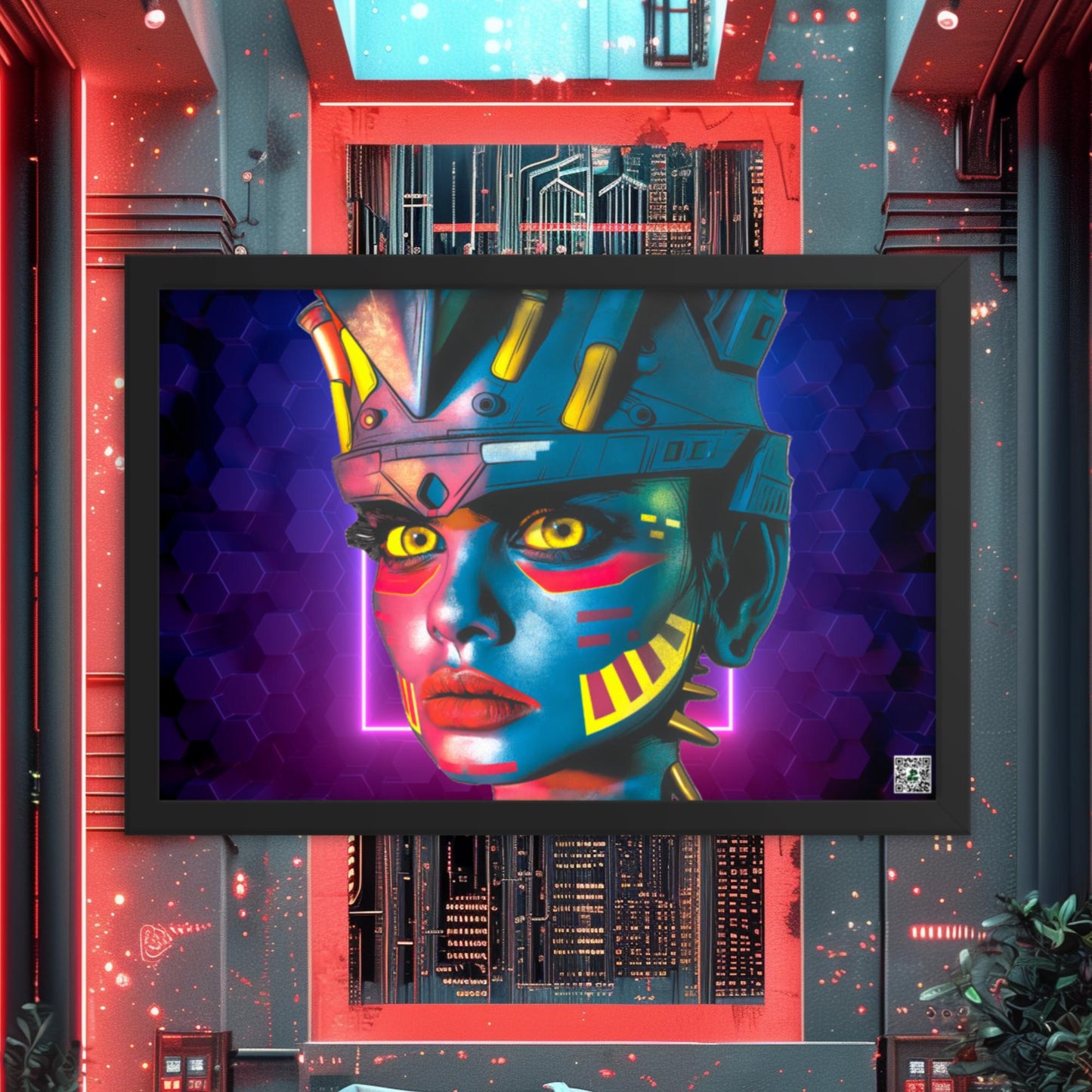 Cyber Empress - Framed photo paper poster - Neon Hex Colorway