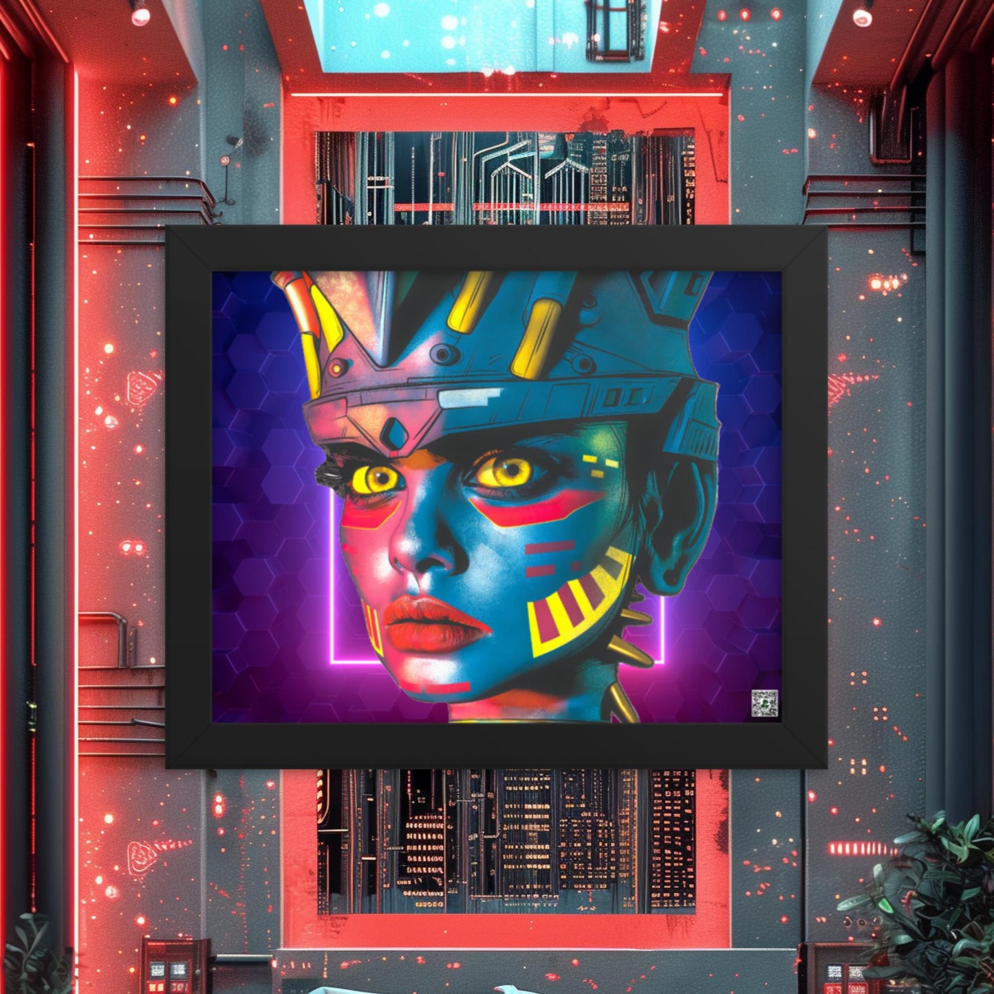 Cyber Empress - Framed photo paper poster - Neon Hex Colorway