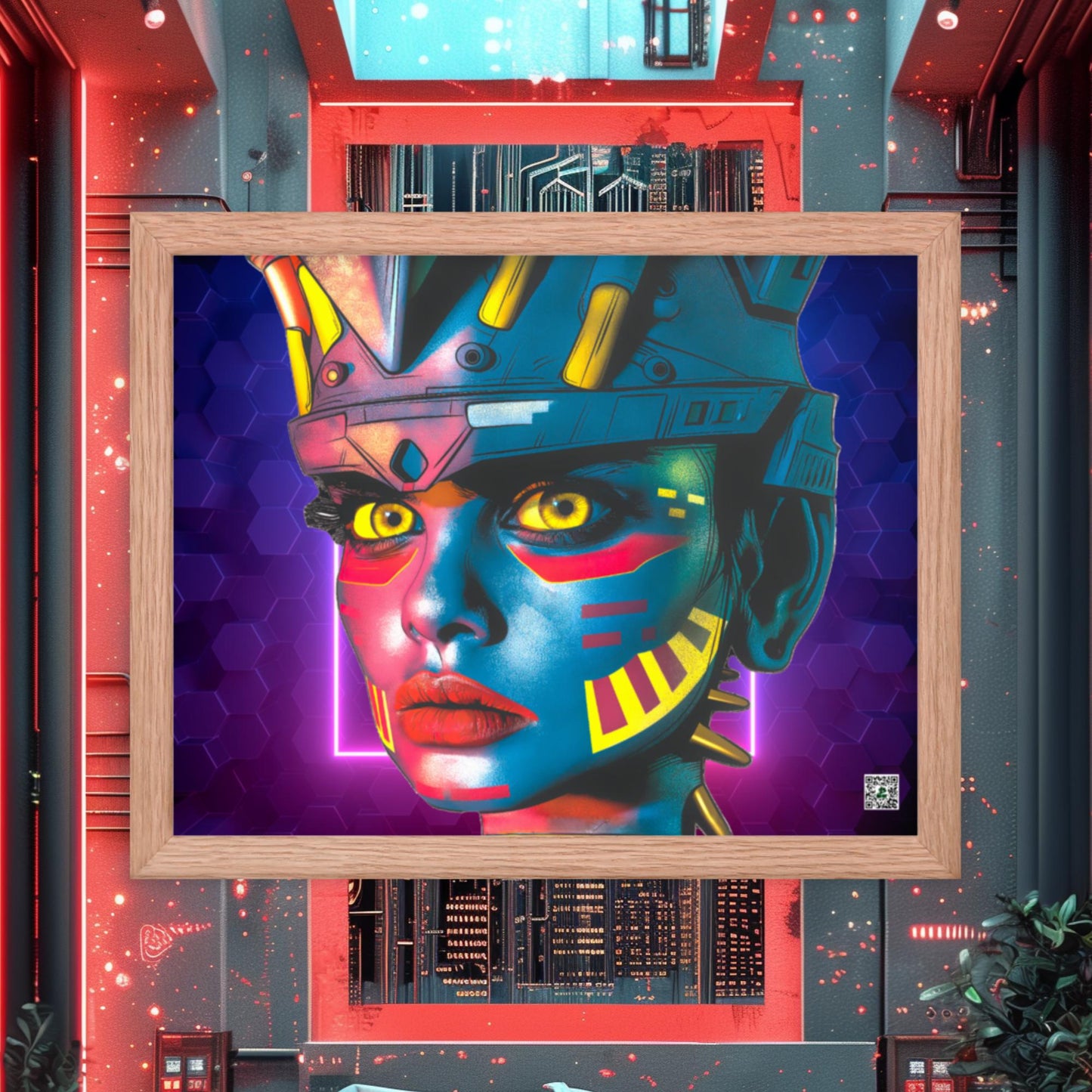 Cyber Empress - Framed photo paper poster - Neon Hex Colorway