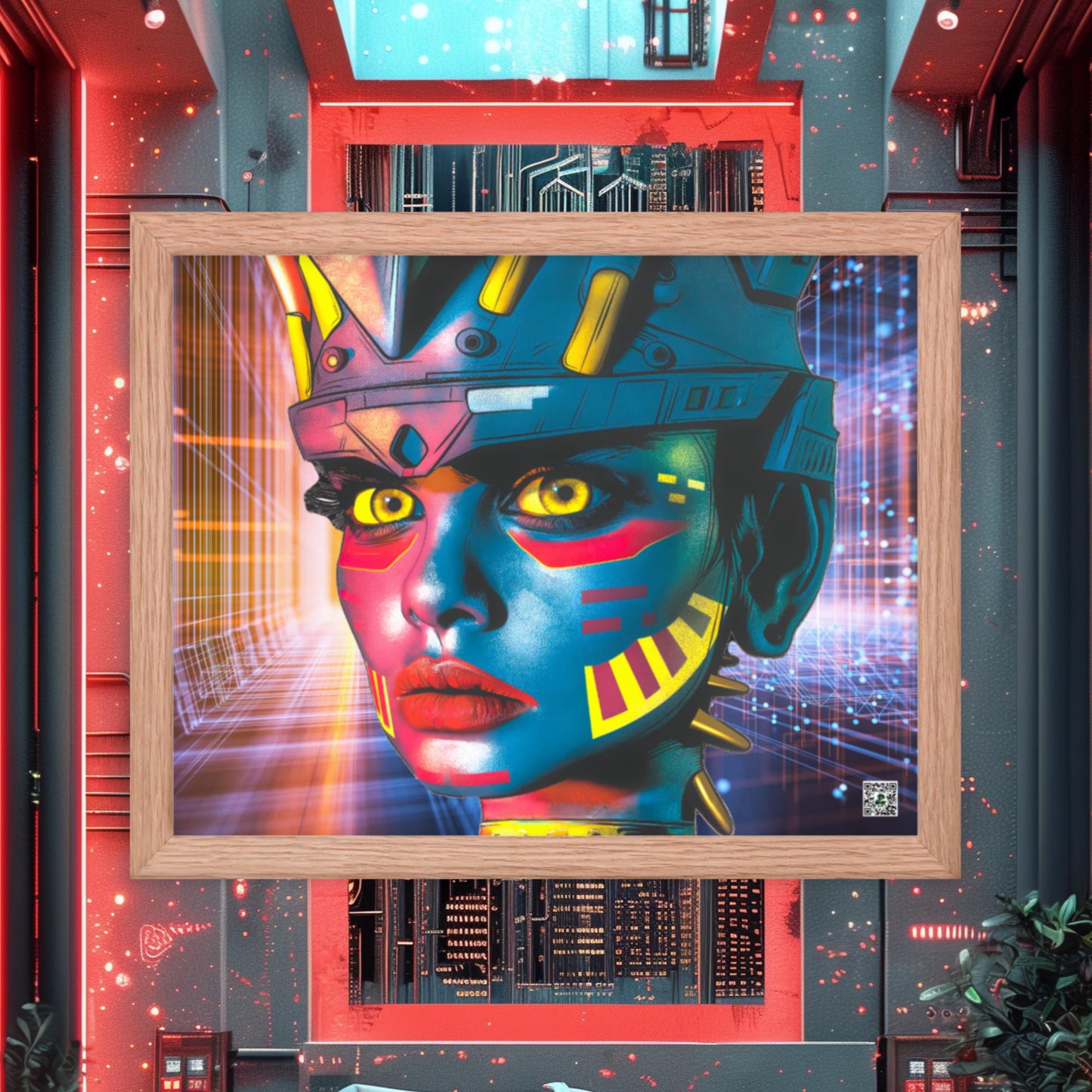 Cyber Empress - Framed photo paper poster - Neon Grid Colorway