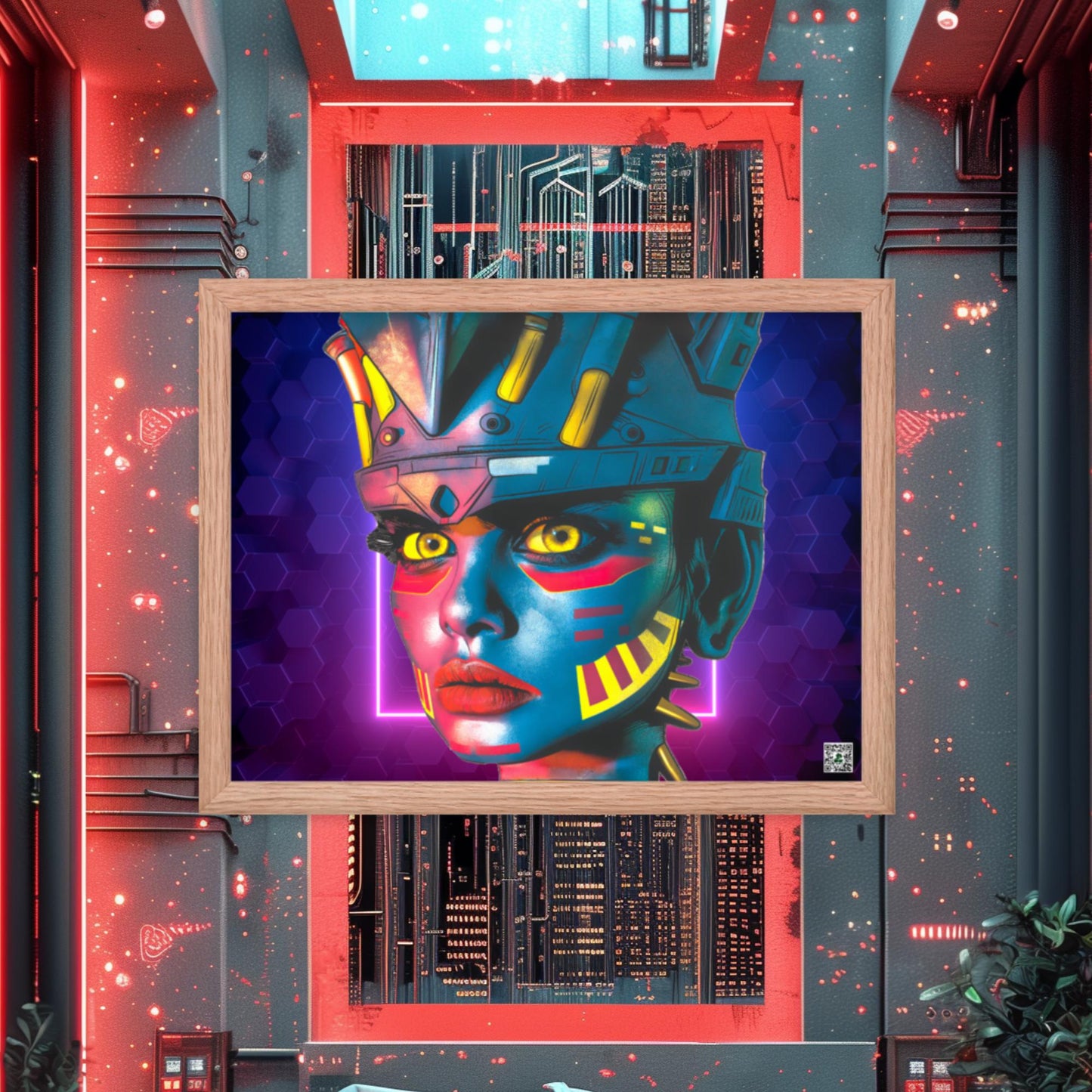 Cyber Empress - Framed photo paper poster - Neon Hex Colorway