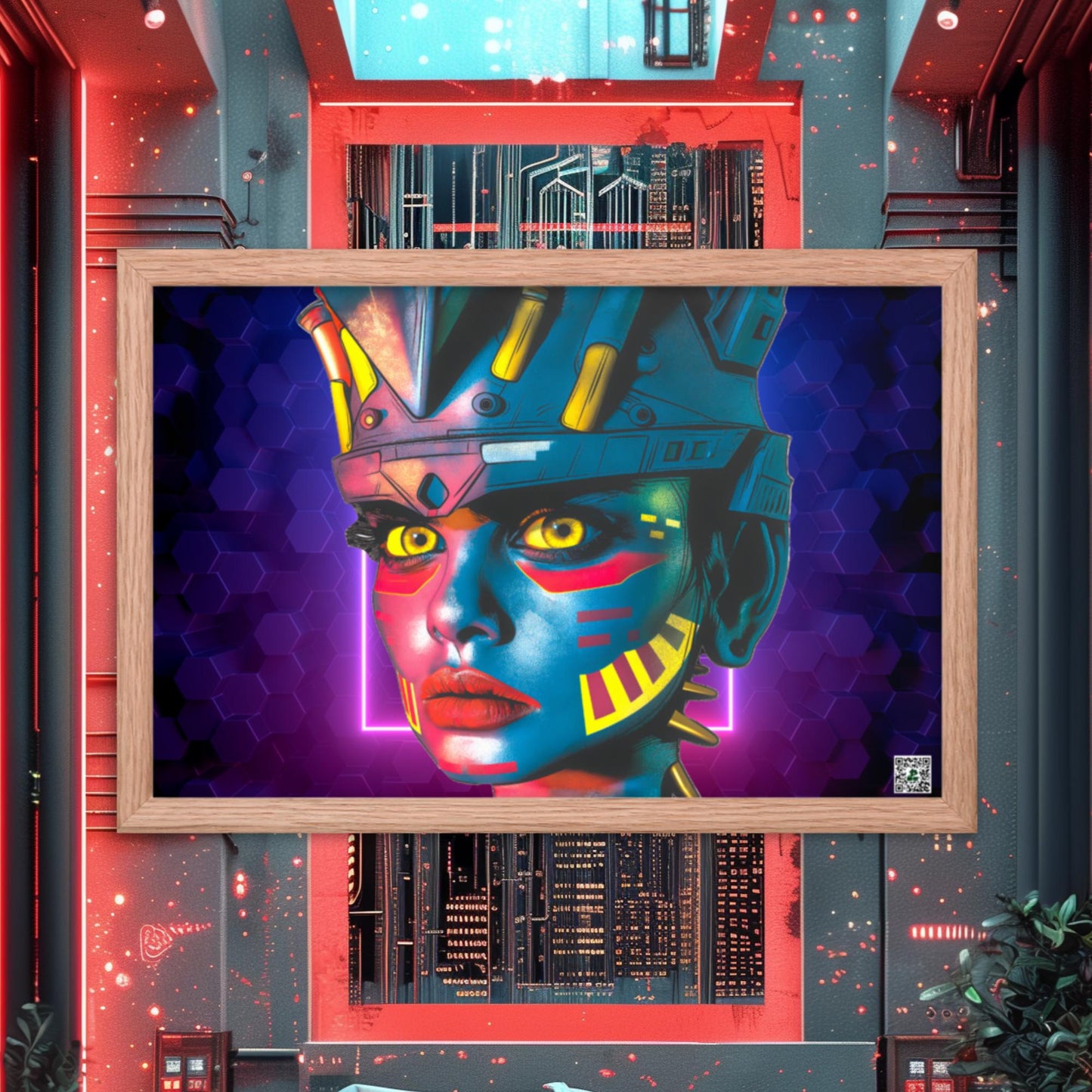 Cyber Empress - Framed photo paper poster - Neon Hex Colorway