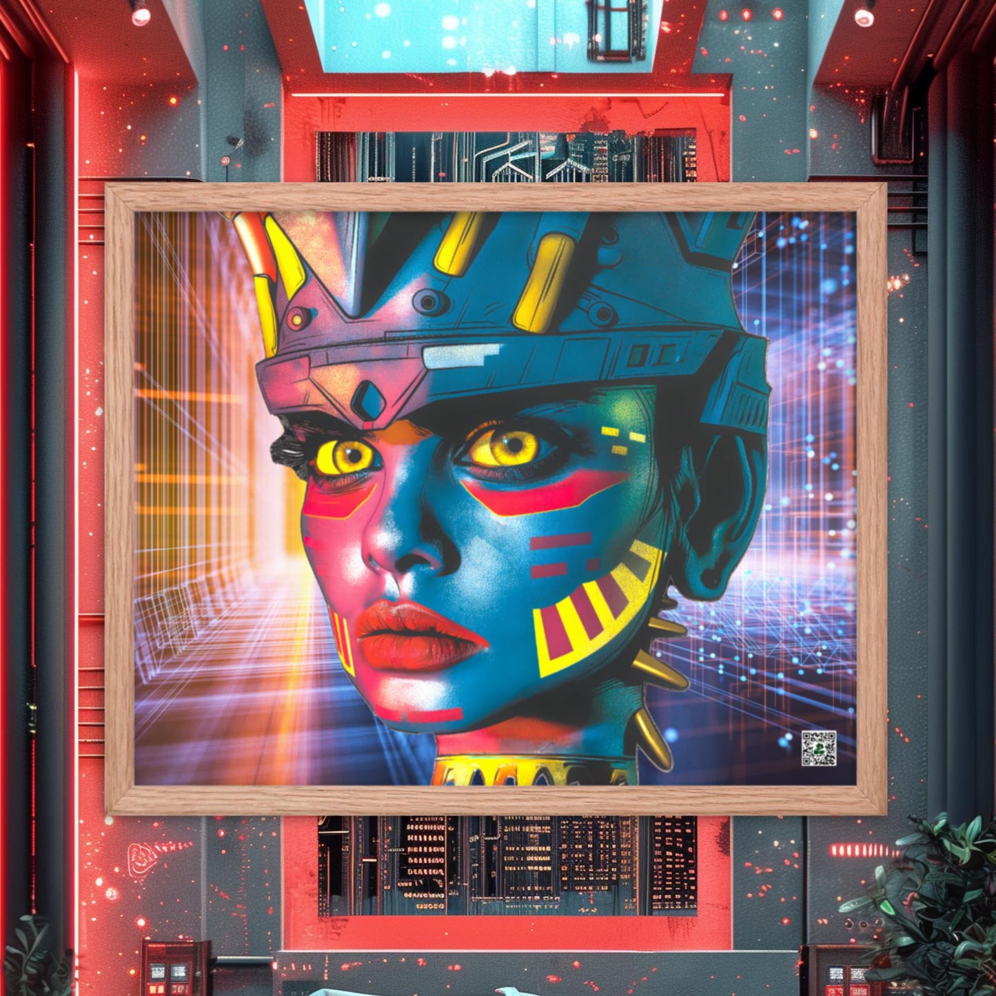 Cyber Empress - Framed photo paper poster - Neon Grid Colorway