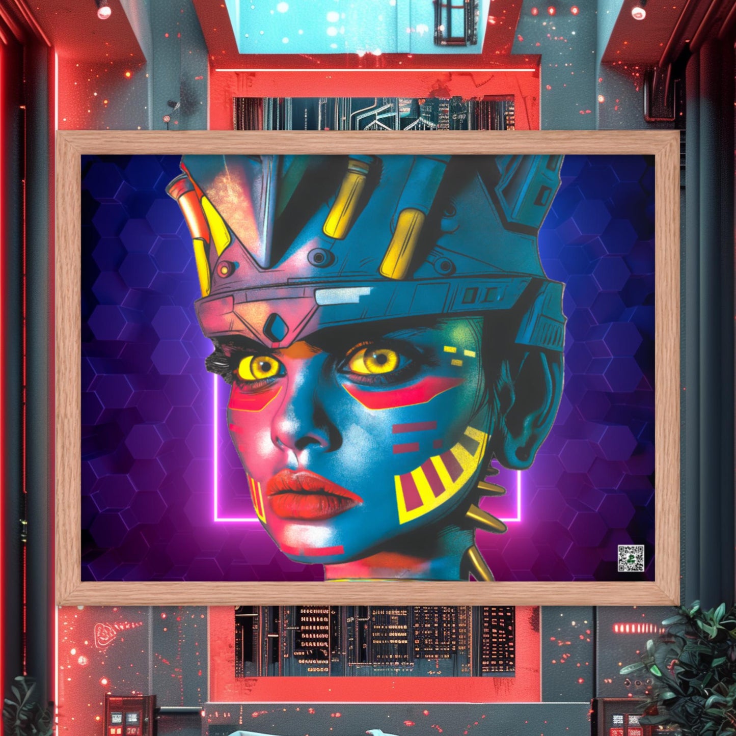 Cyber Empress - Framed photo paper poster - Neon Hex Colorway