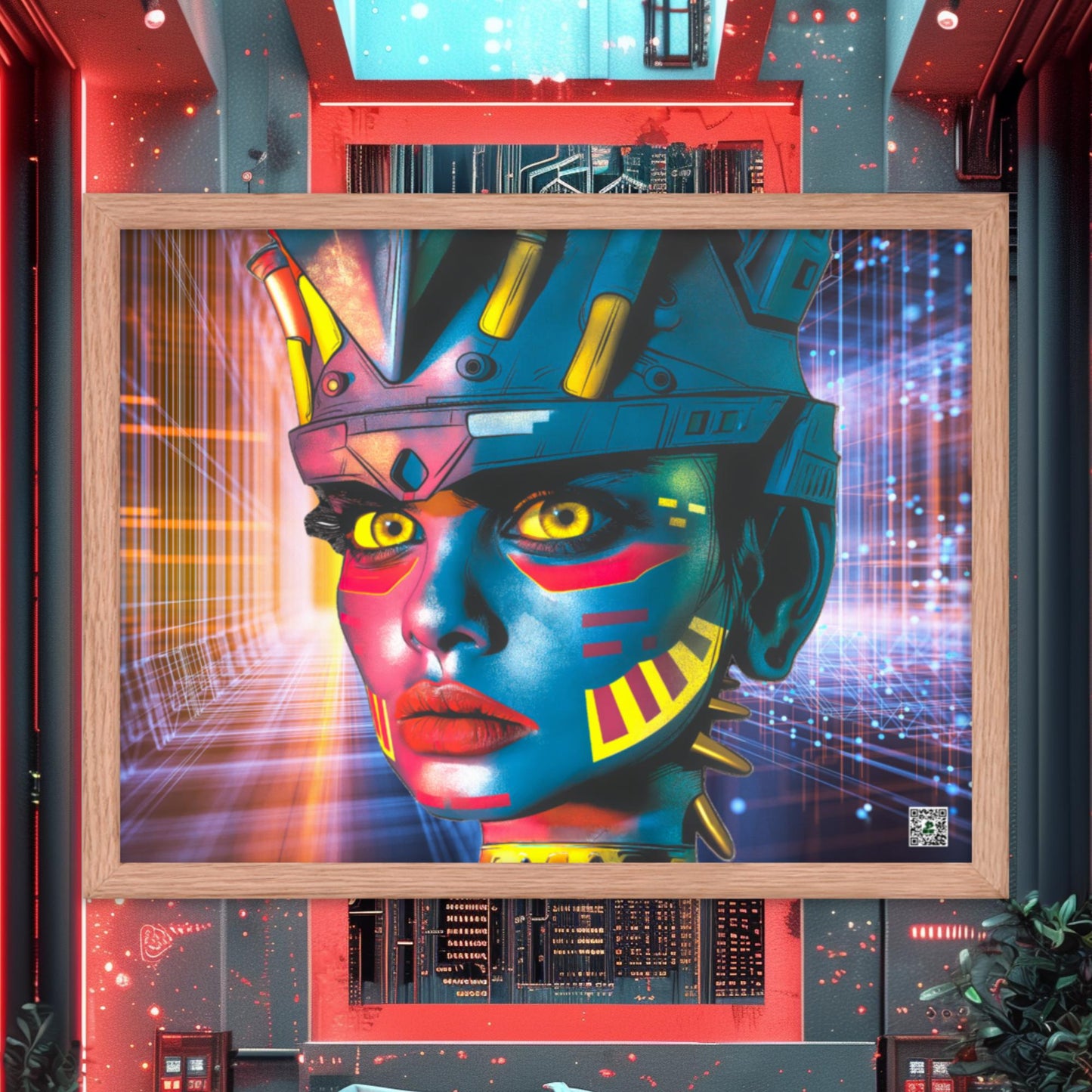 Cyber Empress - Framed photo paper poster - Neon Grid Colorway