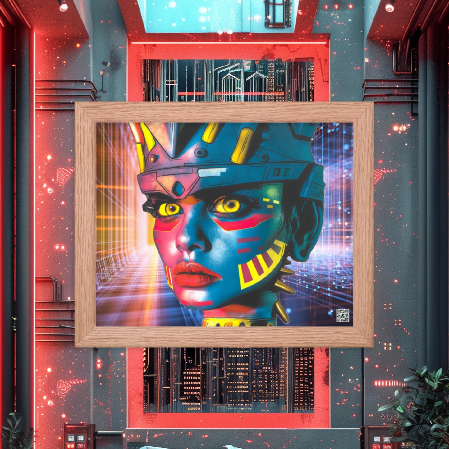 Cyber Empress - Framed photo paper poster - Neon Grid Colorway