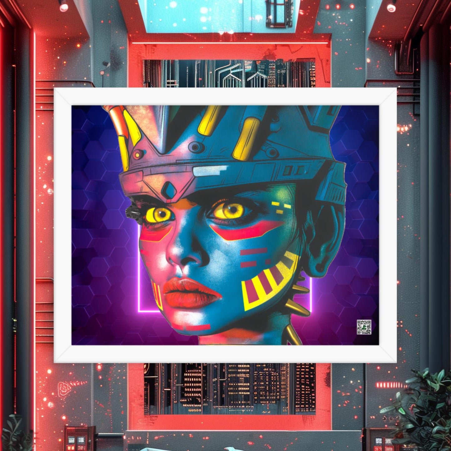 Cyber Empress - Framed photo paper poster - Neon Hex Colorway