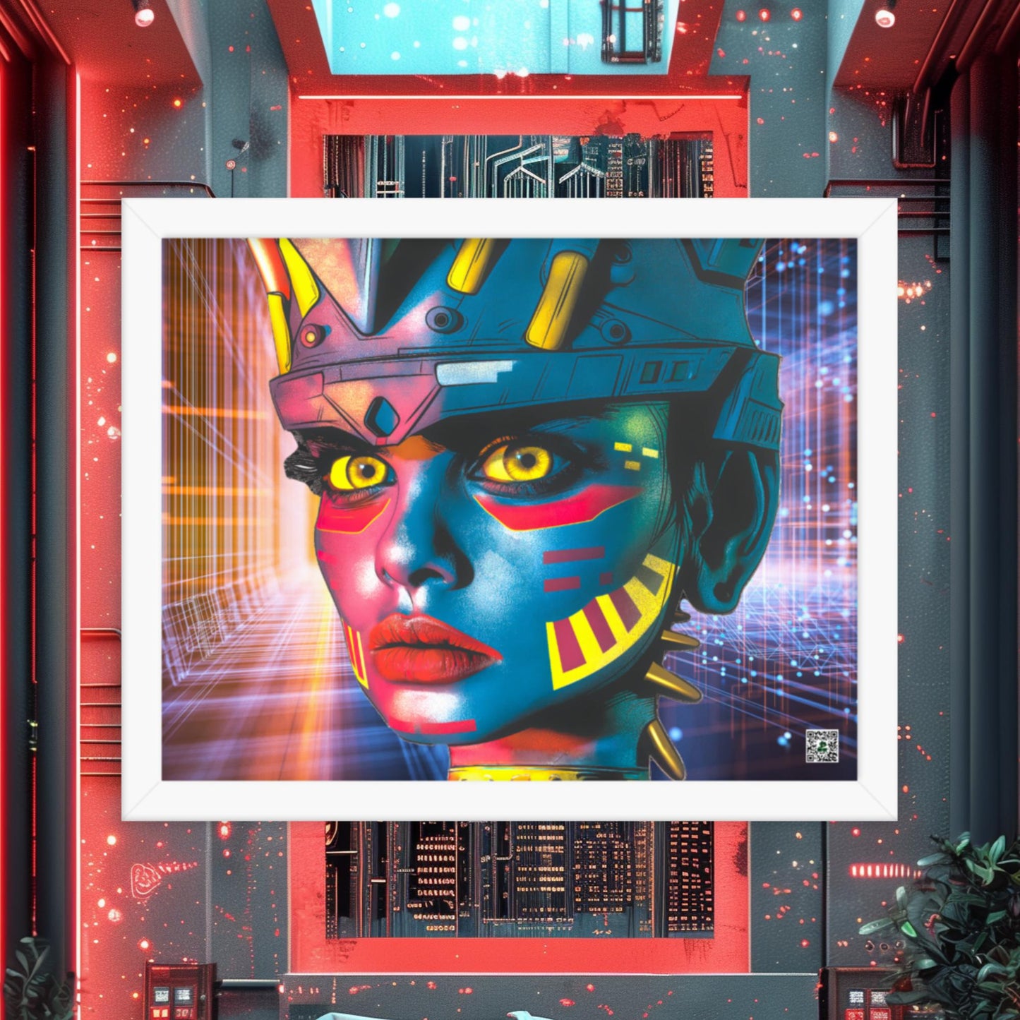 Cyber Empress - Framed photo paper poster - Neon Grid Colorway