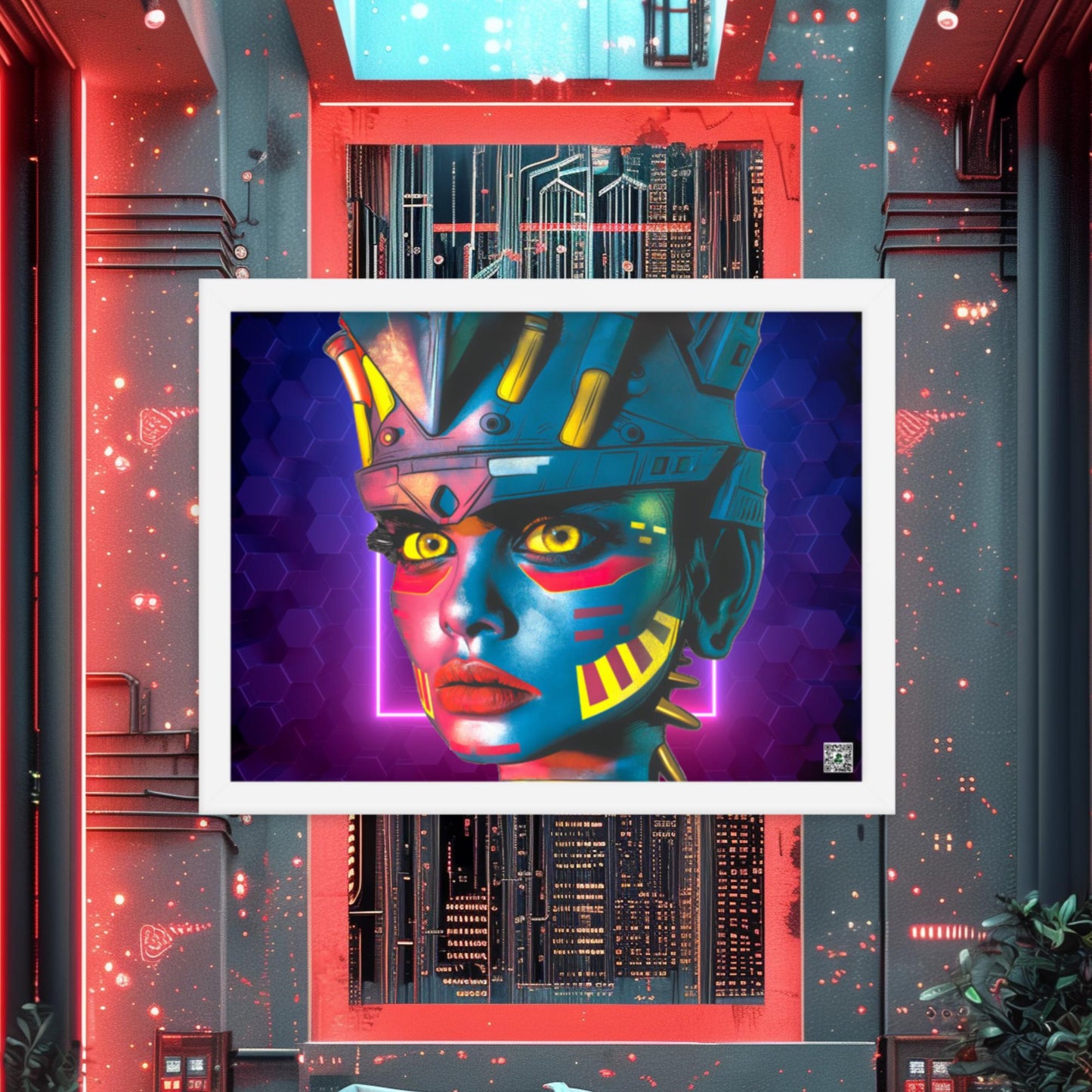 Cyber Empress - Framed photo paper poster - Neon Hex Colorway