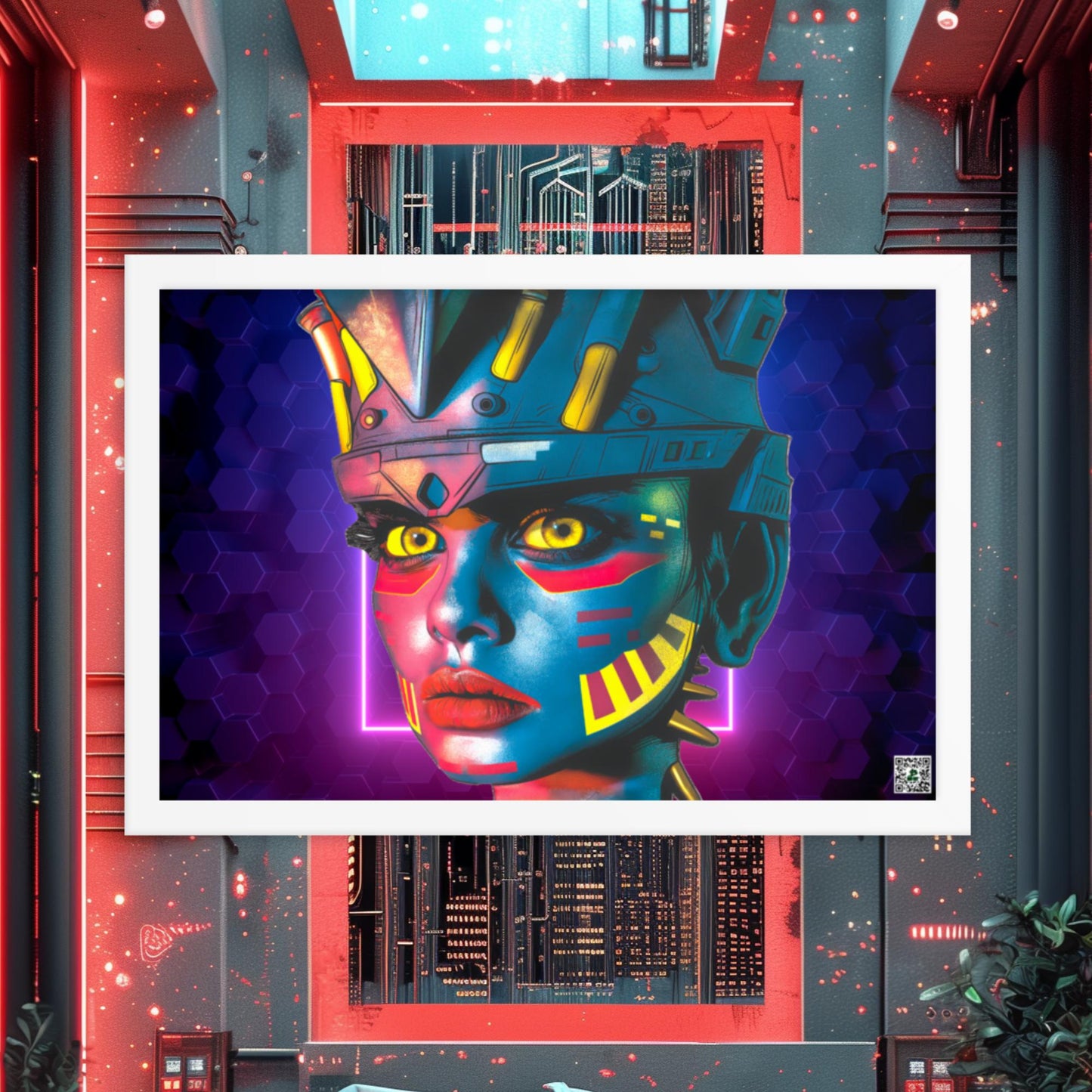 Cyber Empress - Framed photo paper poster - Neon Hex Colorway