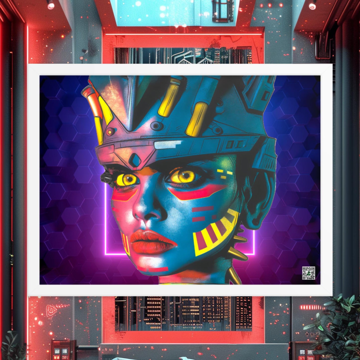 Cyber Empress - Framed photo paper poster - Neon Hex Colorway