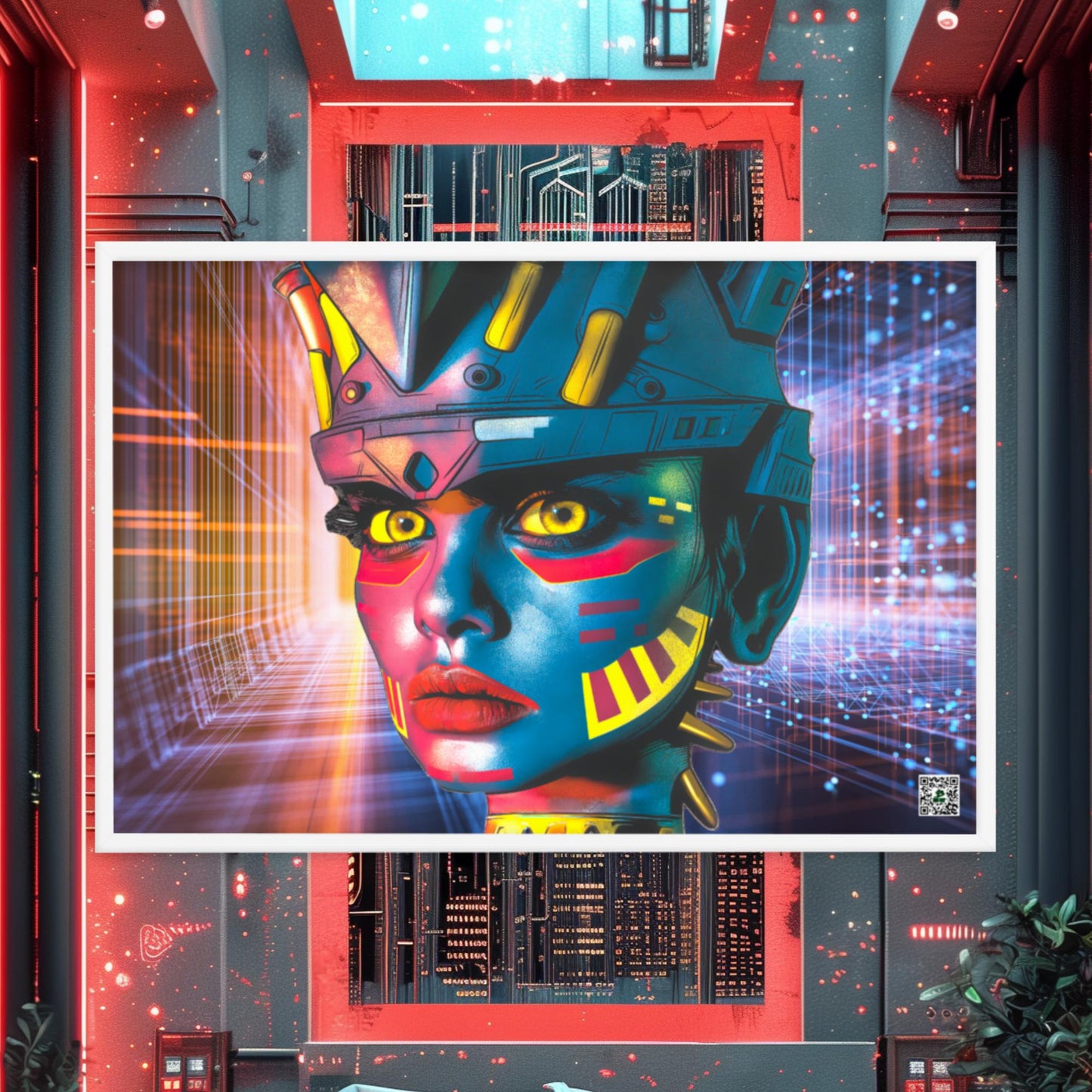 Cyber Empress - Framed photo paper poster - Neon Grid Colorway