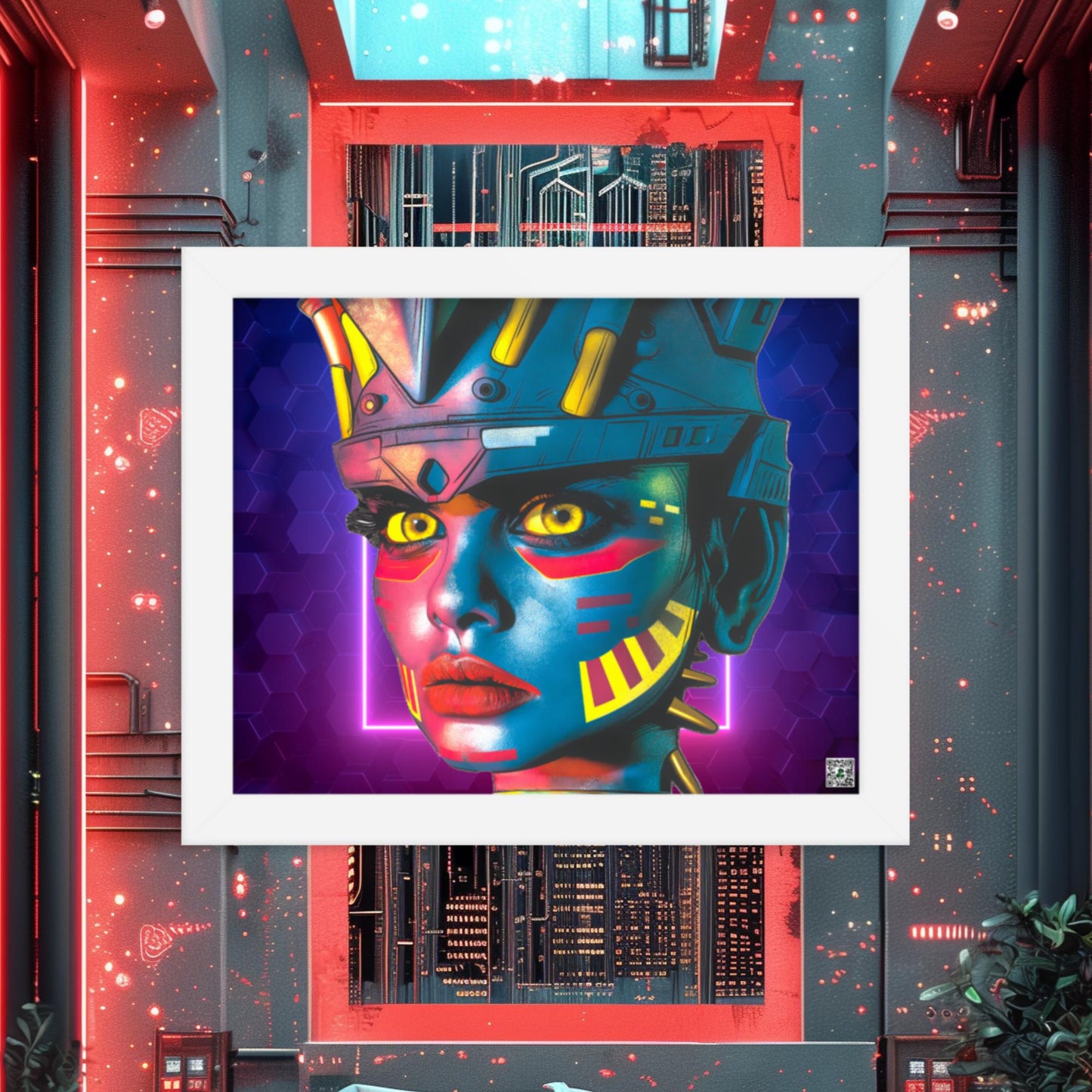 Cyber Empress - Framed photo paper poster - Neon Hex Colorway