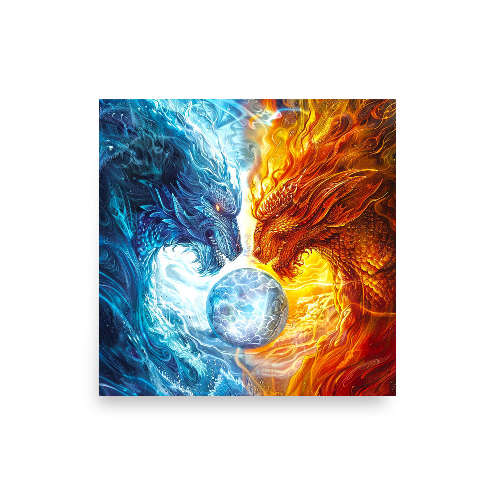 Equinox Harmony: Fire and Ice Guardians - Photo paper poster