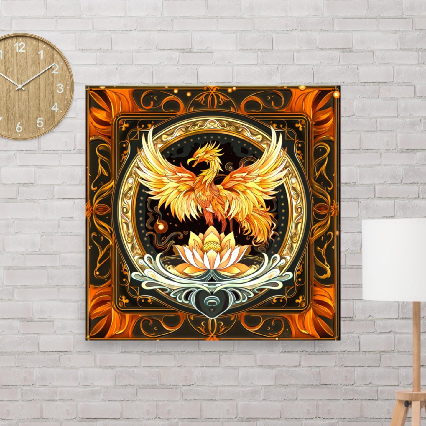 Elemental Harmony: Fiery Phoenix and Calm Lotus - Photo paper poster