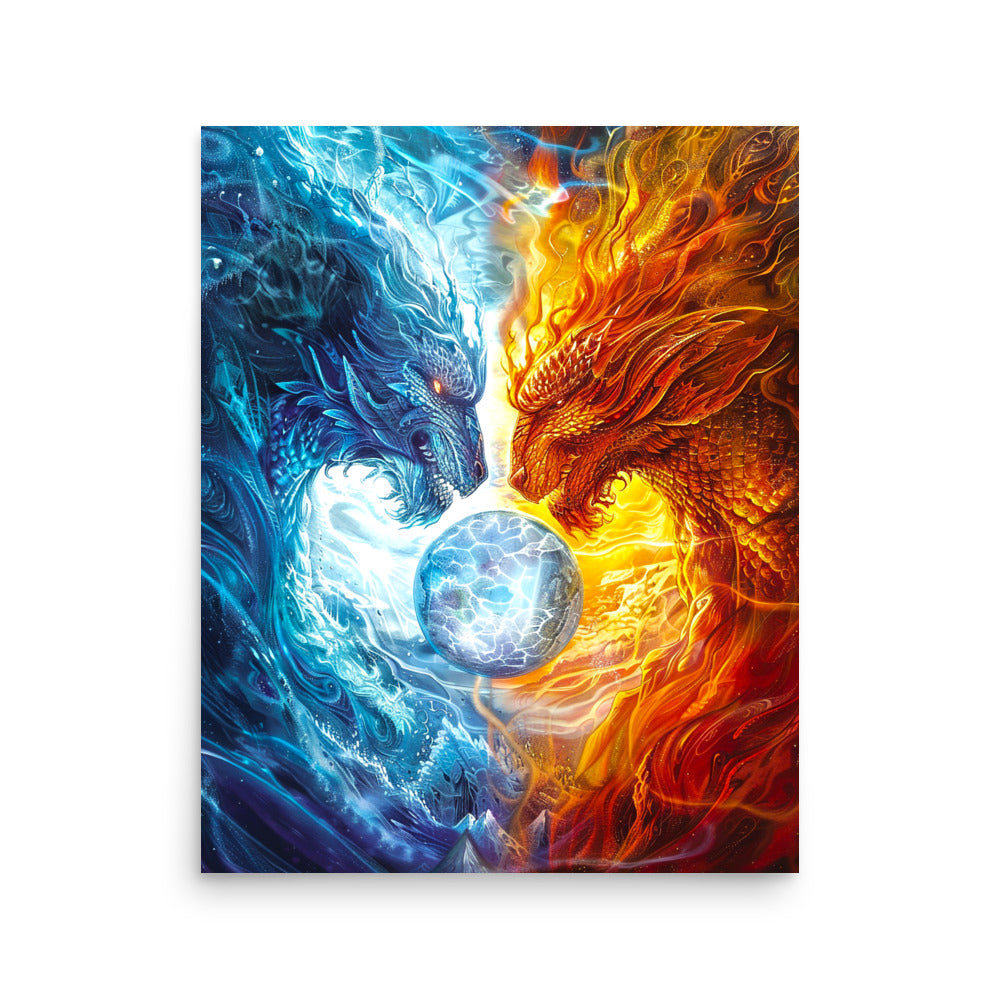 Equinox Harmony: Fire and Ice Guardians - Photo paper poster