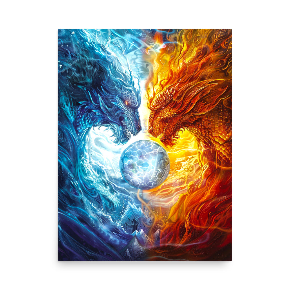 Equinox Harmony: Fire and Ice Guardians - Photo paper poster