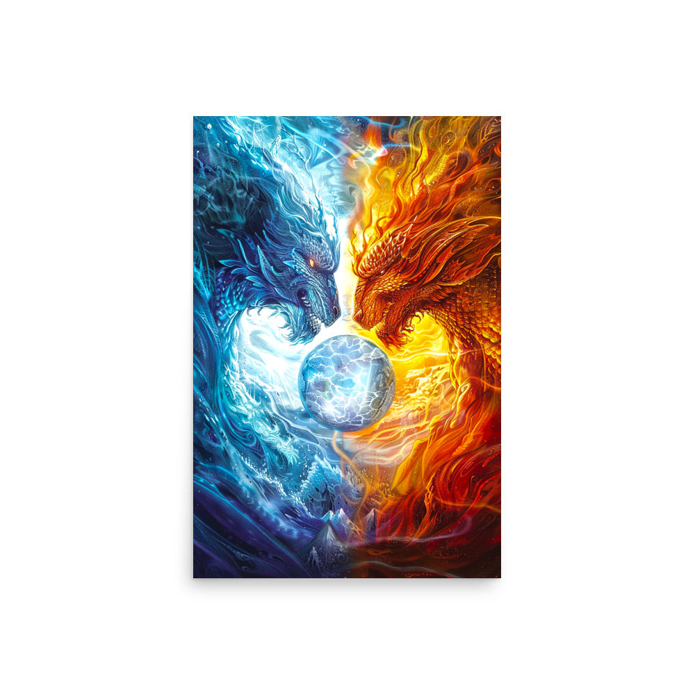 Equinox Harmony: Fire and Ice Guardians - Photo paper poster