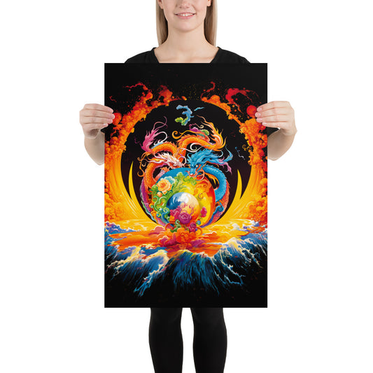 Eternal Harmony: Dual Dragon Photo Paper Poster