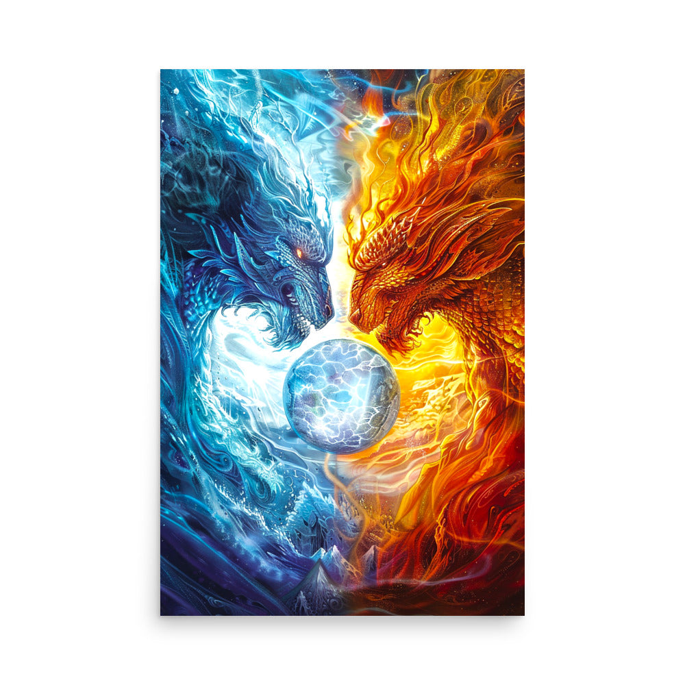 Equinox Harmony: Fire and Ice Guardians - Photo paper poster