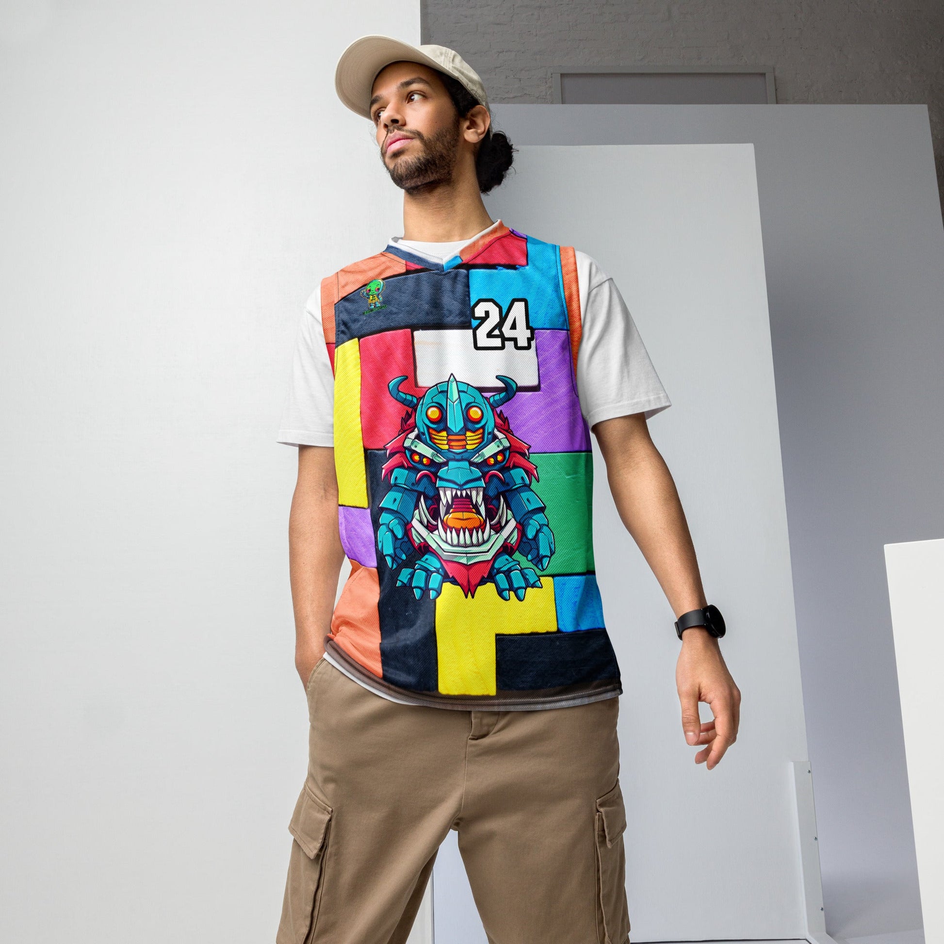 Rex the Reactor Watcher - Recycled unisex basketball jersey - Block Fusion Colorway - BBairt