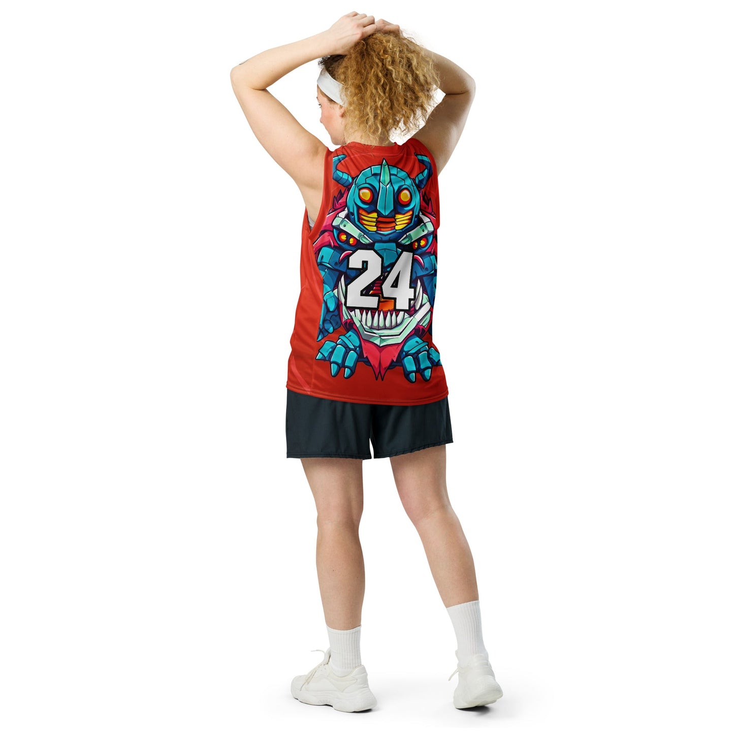 Rex the Reactor Watcher - Recycled unisex basketball jersey - Crimson Vortex Colorway - BBairt