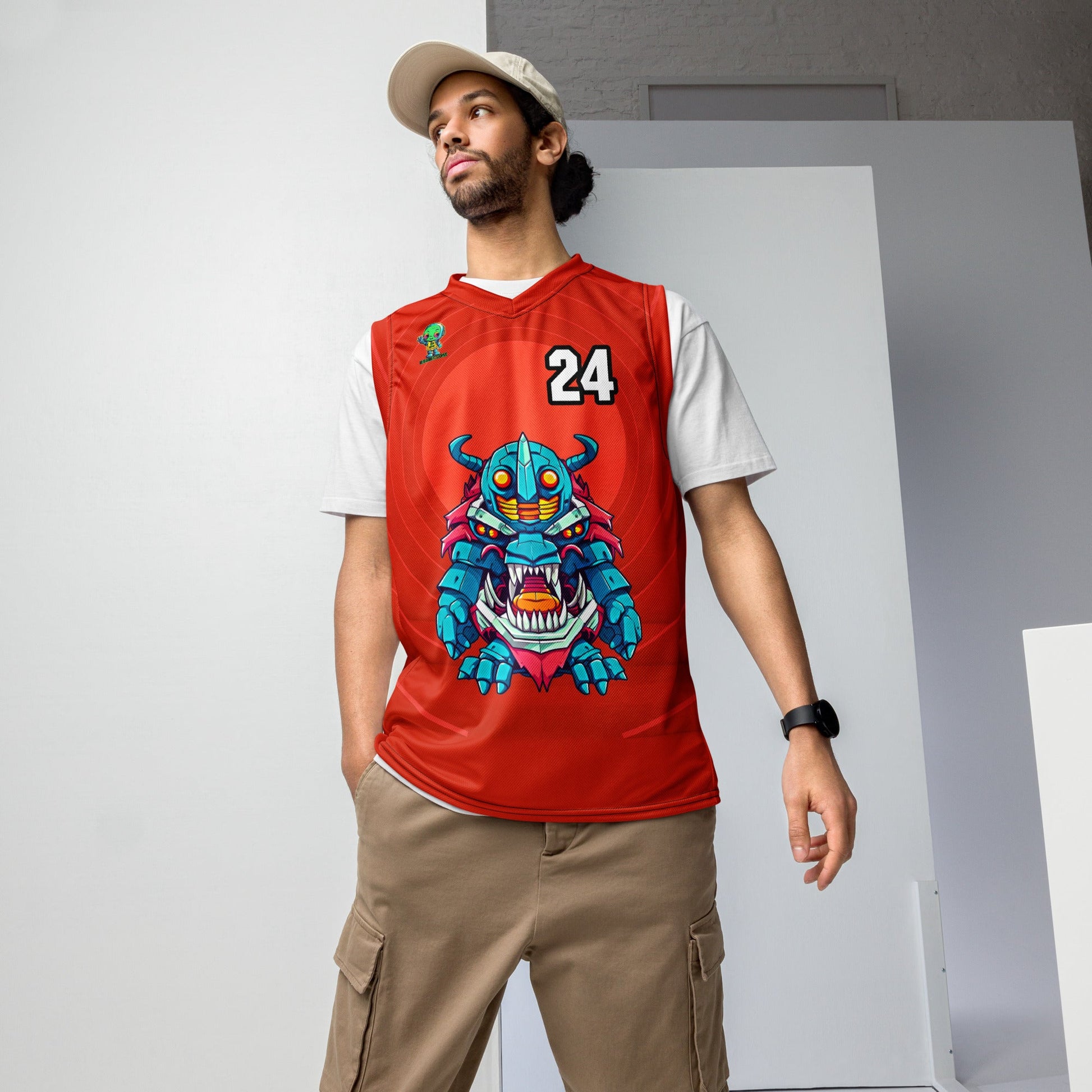 Rex the Reactor Watcher - Recycled unisex basketball jersey - Crimson Vortex Colorway - BBairt